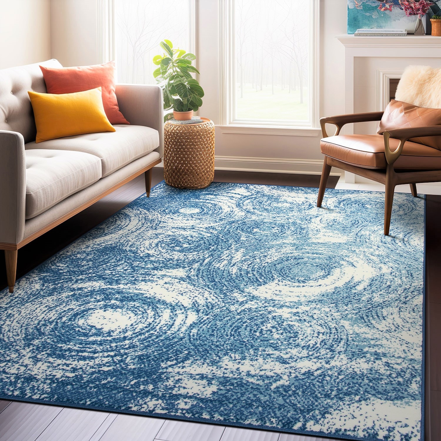 World Rug Gallery 3002BLUE5X7 5 x 7 (ft) Loomed Polypropylene Blue Rectangular Indoor Abstract Area rug