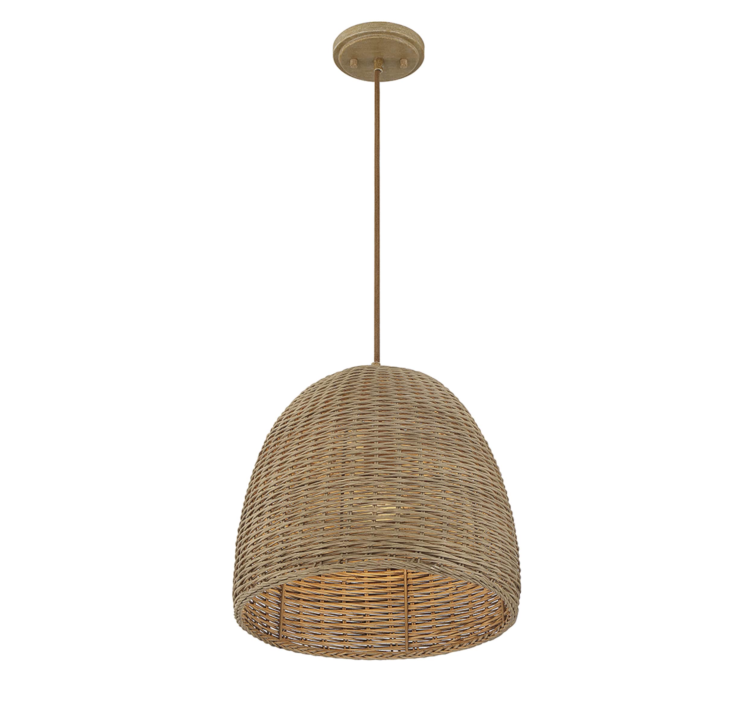 Natural Wicker Dome Pendant Light with Metal Frame