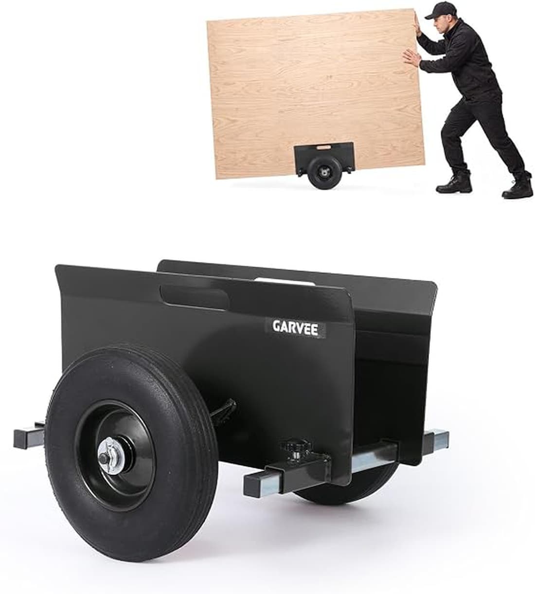 Garvee - Black Panel Dolly Cart 8 Inch Non Flat Wheels Adjustable Clamp Board Dolly for Drywall S...