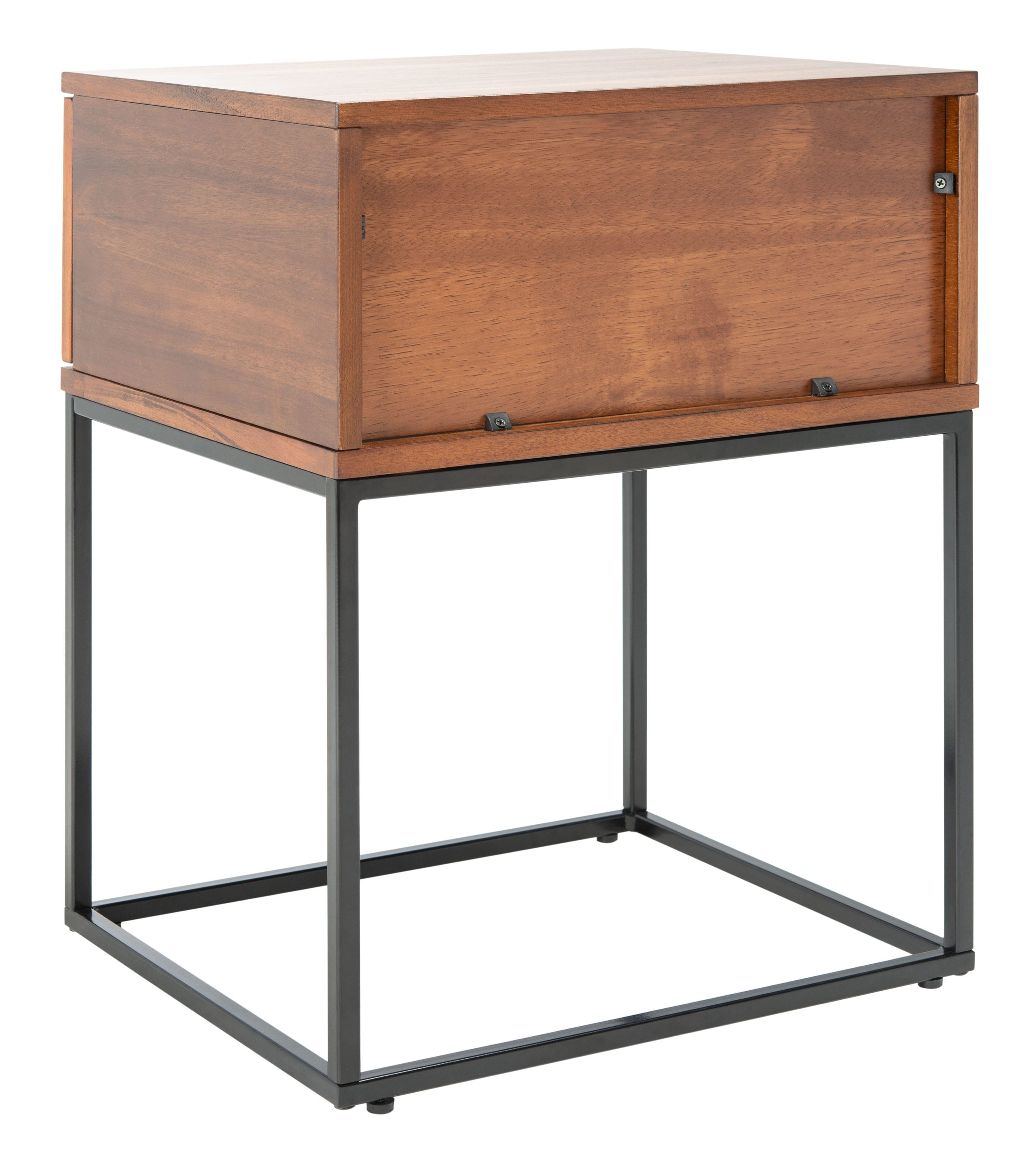 Marquise Brown Mahogany and Black Metal 1-Drawer Nightstand