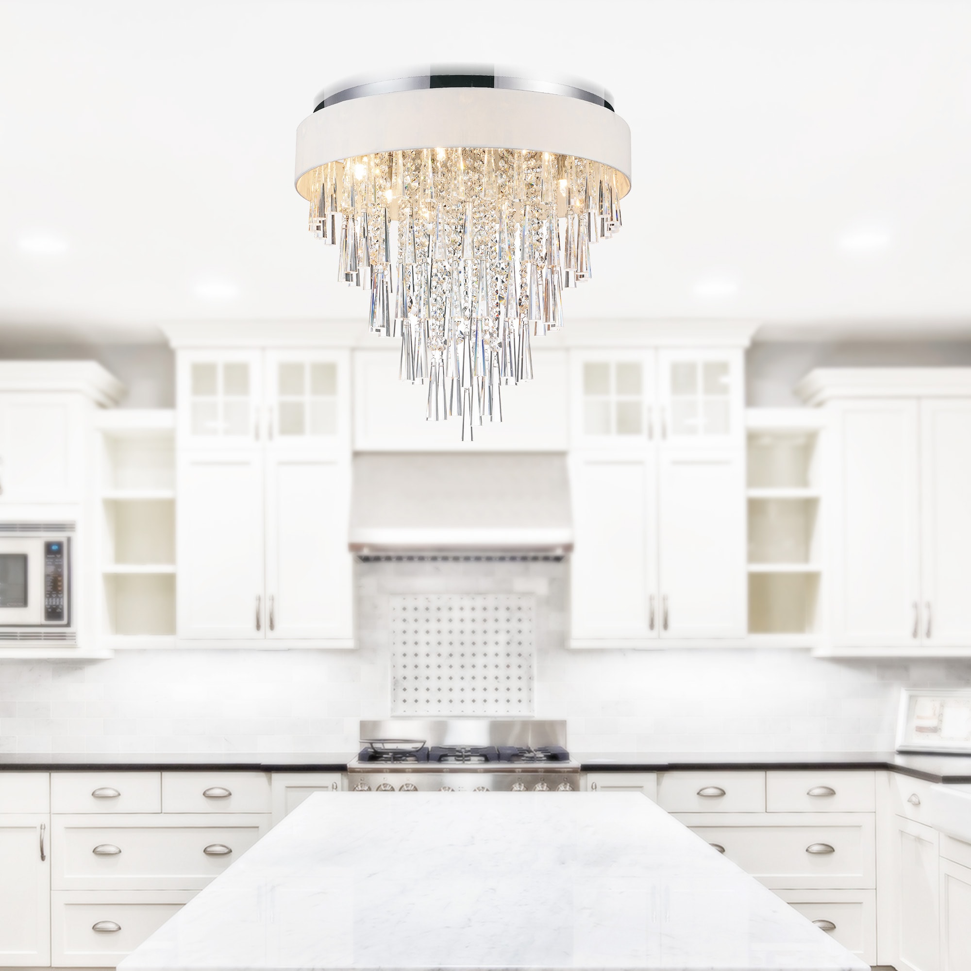 CWI Lighting 5523C22C (OFF WHITE) Franca 8 -Light 22.0-in Chrome Flush Mount Light