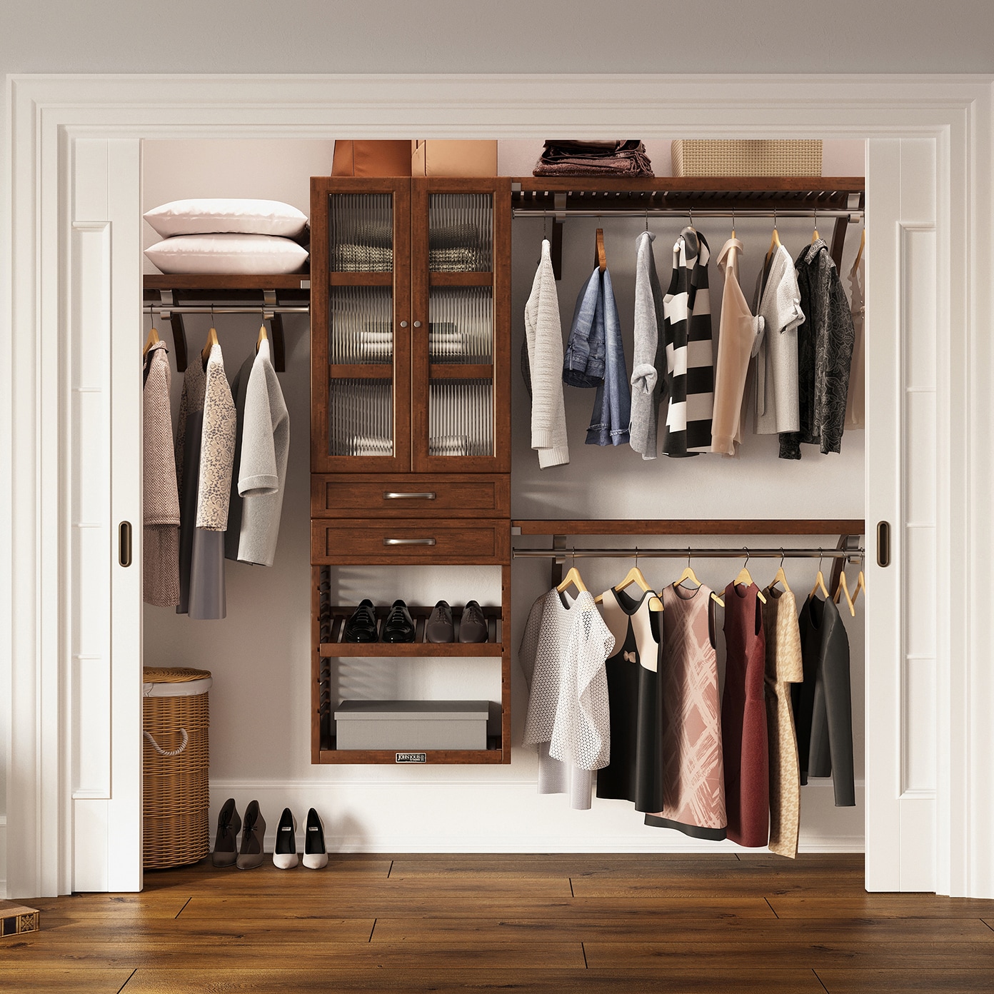 John Louis Home JLH-261SH-CH-GD 4-Feet to 10-Feet W x 7-Feet H Chestnut Ventilated Shelving Wood Closet System