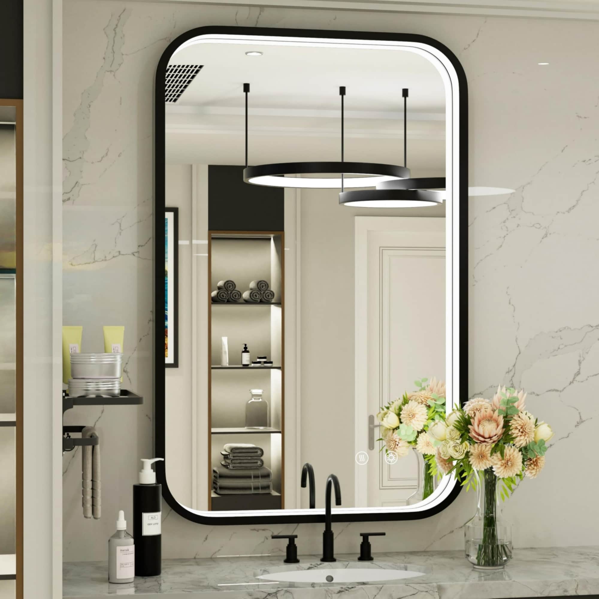 Numhew 24in L 36in W Adjustable Color Stepless Dimmable Black LED Bathroom Mirror #NHWILL0876