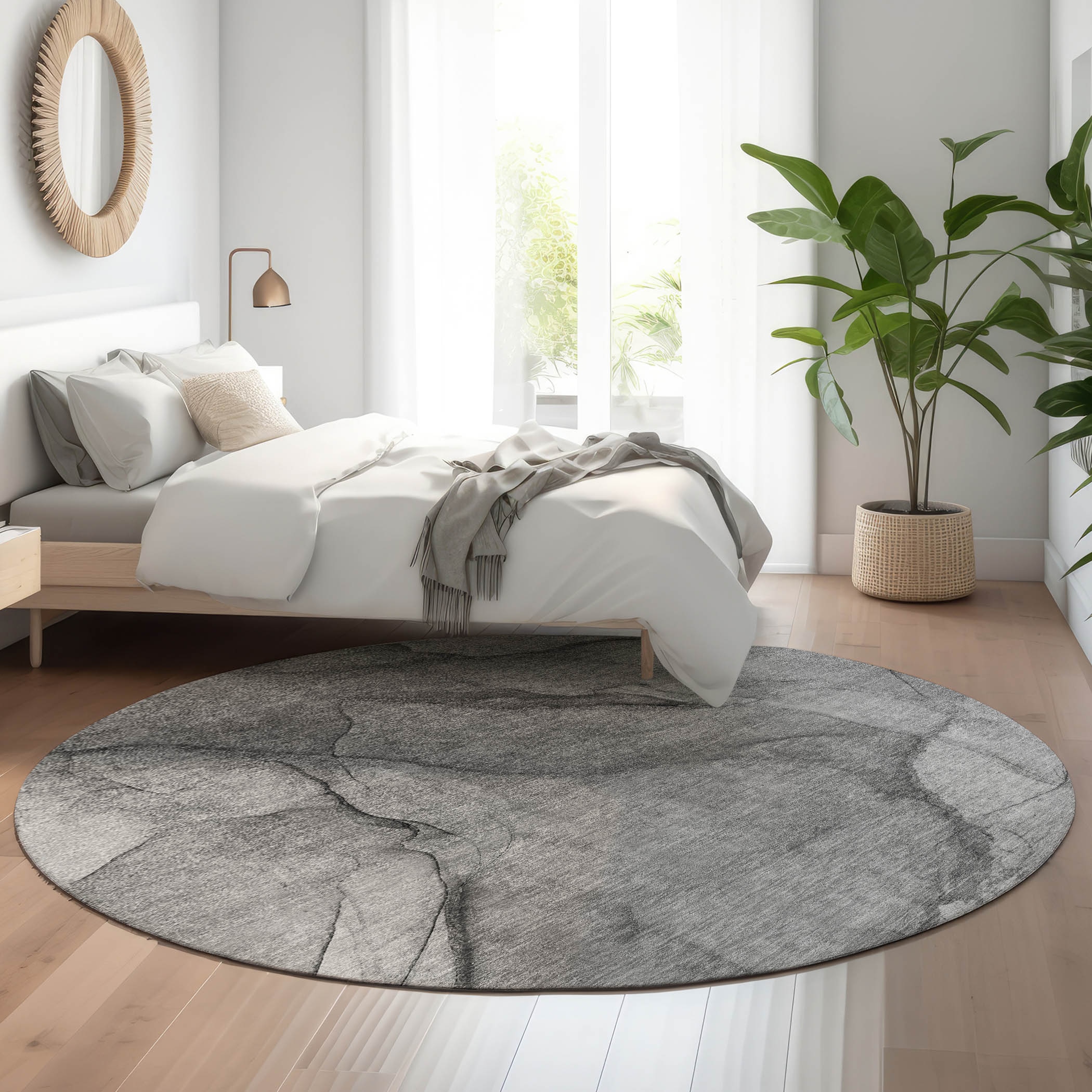 Addison Rugs AMF607GY8RO Mayfield AMF607GY 8 x 8 (ft) Loomed Polyester Gray Round Indoor Geometric Machine washable Area rug