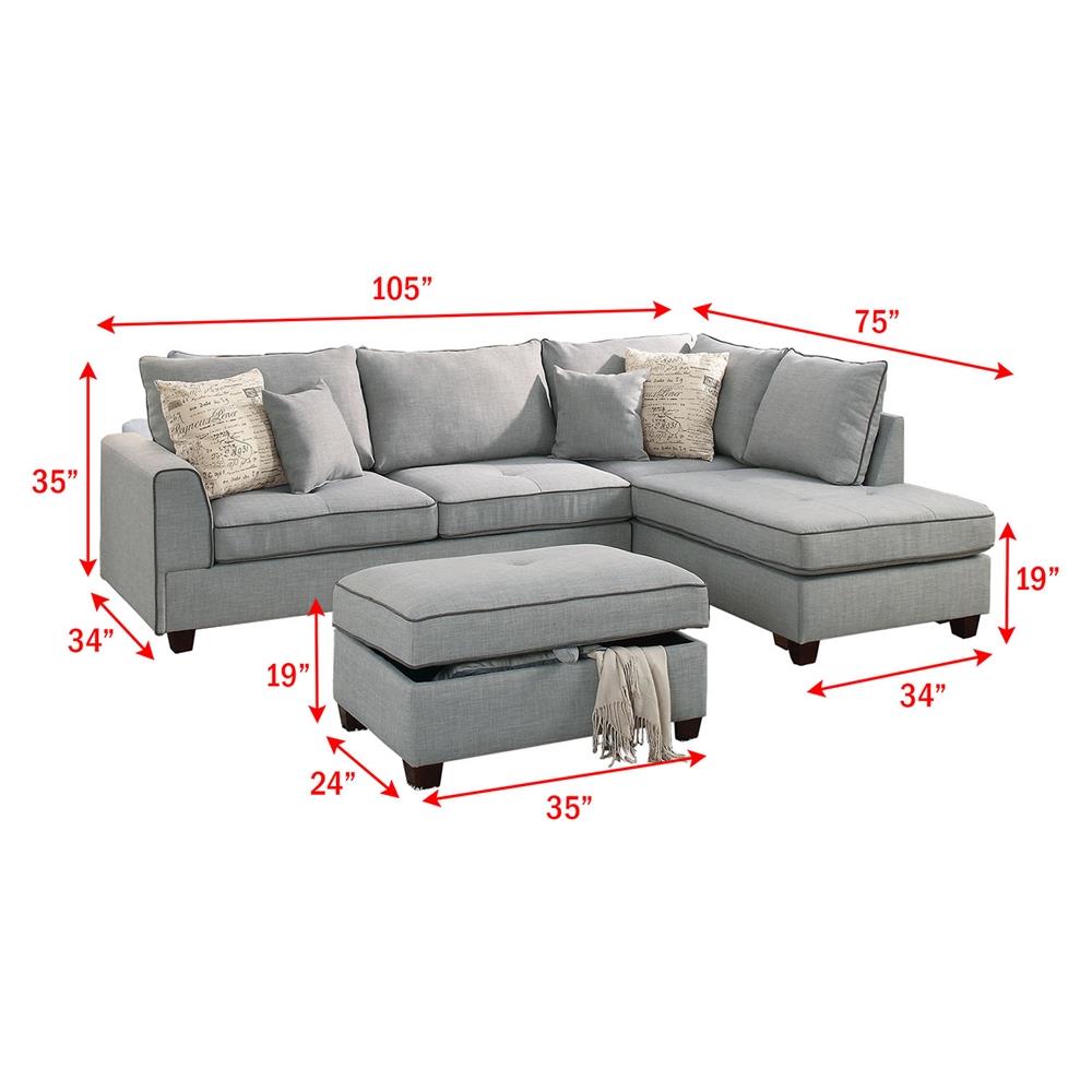 Glossy Polyester Sofa and Loveseat Furniture Plywood Metal Legs Couch Pillows 2 Piece Sofa Set for Living Room or Bedroom - Grey