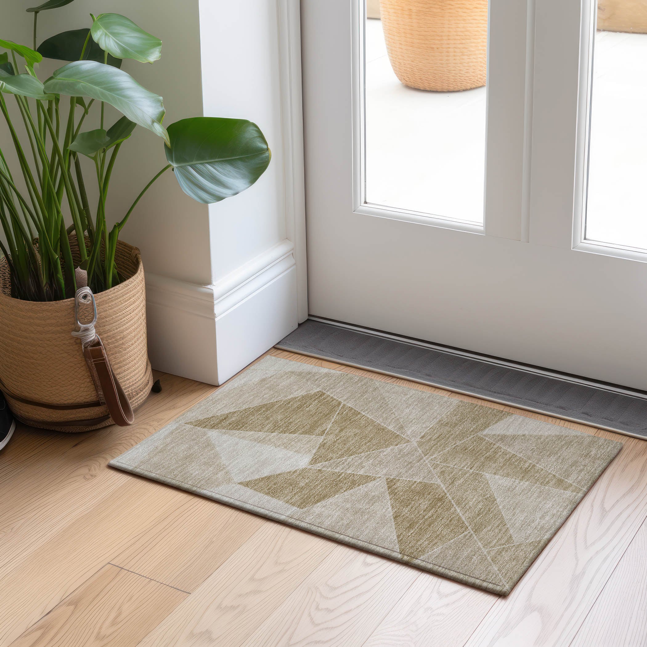 Addison Beige Flat Woven Stain-Resistant Rectangular Rug