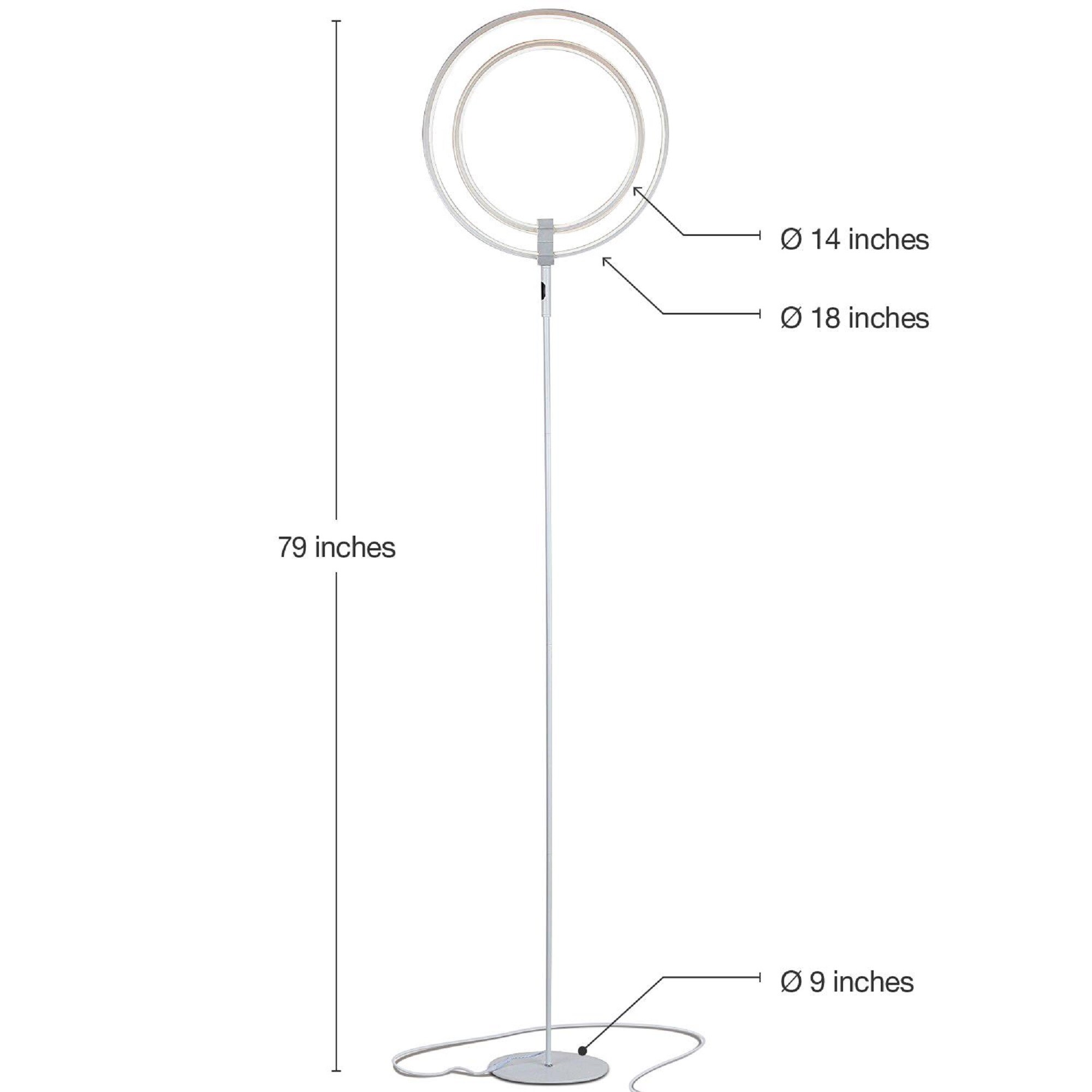 White Adjustable LED Touch Floor Lamp with Dual Rings