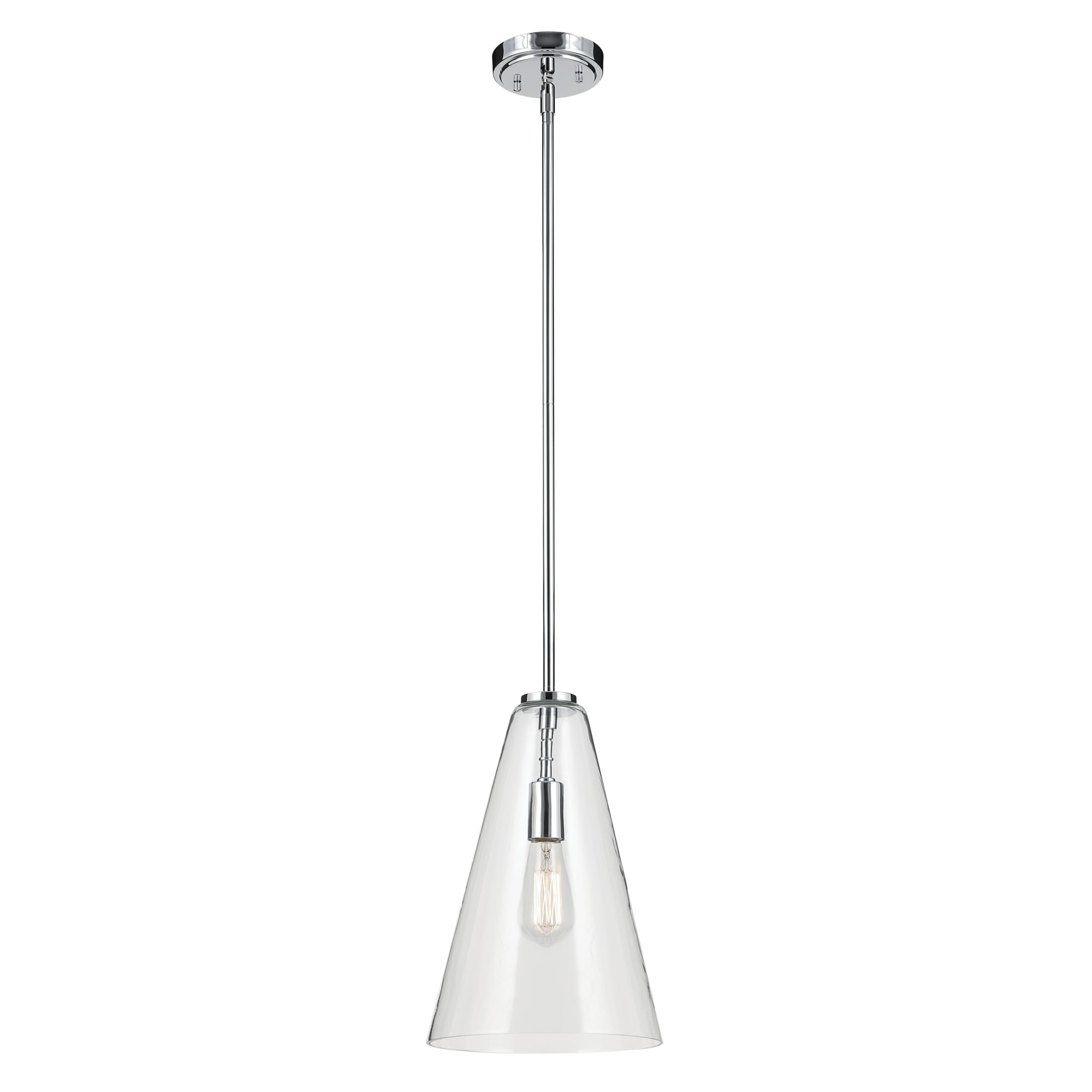 Chrome and Clear Glass Cone Pendant Light with Adjustable Height