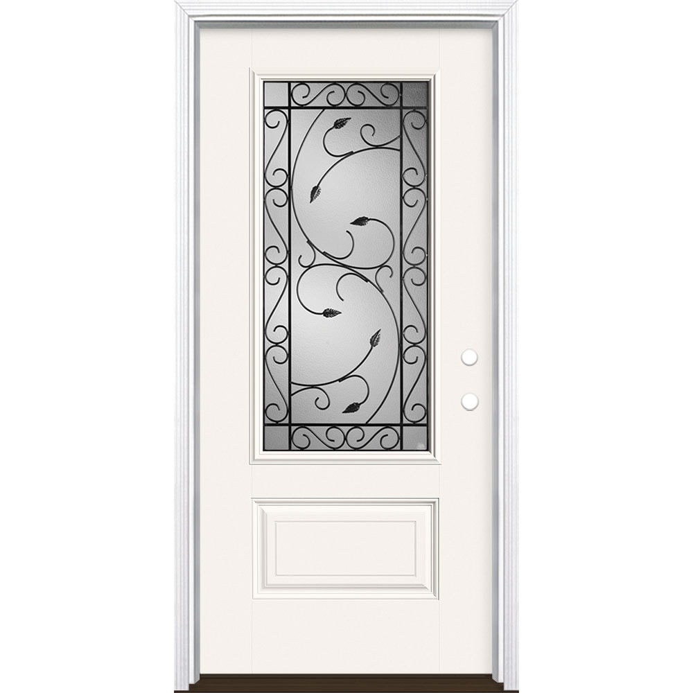 Masonite 3422489 Pergola 36-in x 80-in x 4-9/16-in Fiberglass 3/4 lite Left-hand inswing Arctic White Painted Prehung Front Door with Brickmould Insulating core