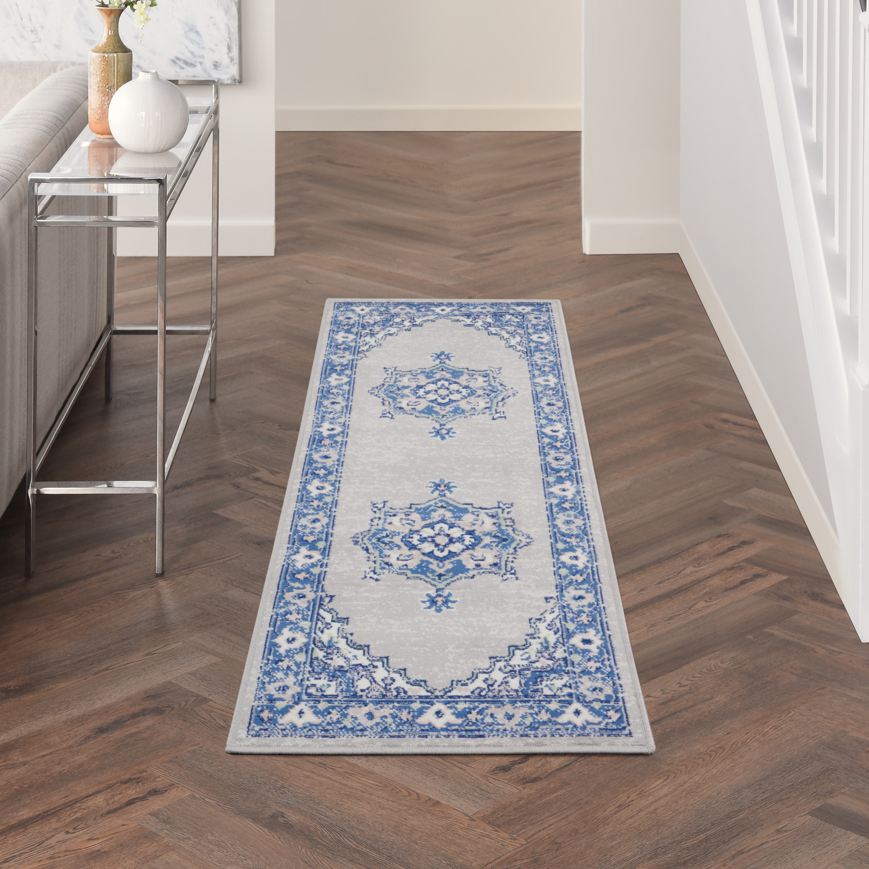 Nourison 99446831385 Whimsicle 2 x 8 (ft) Loomed Polypropylene Grey Blue Rectangular Indoor Medallion Runner rug