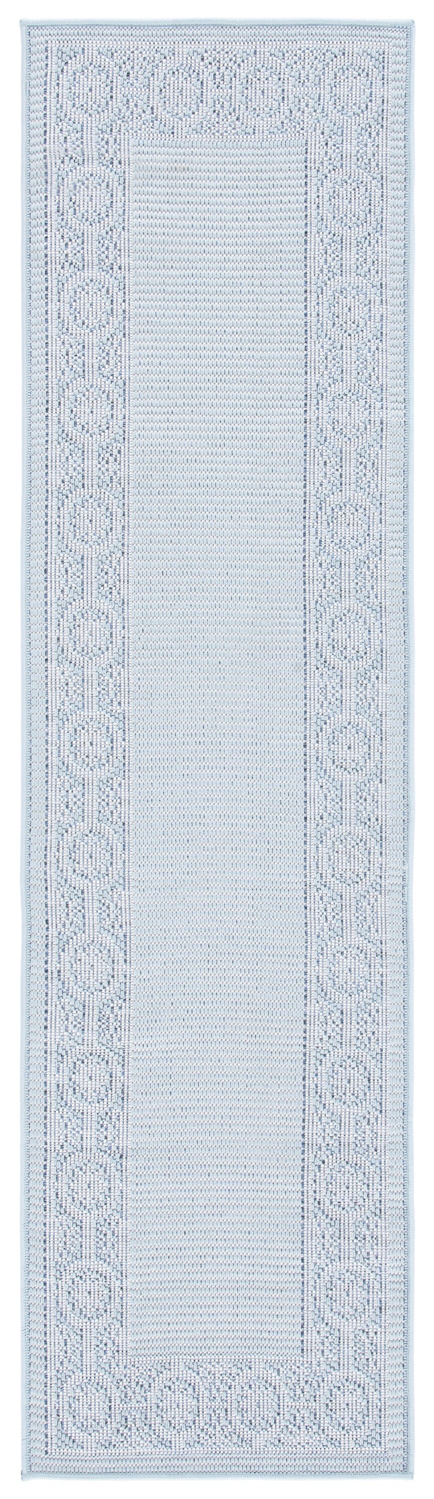 Aqua and Cream Floral Bordered Indoor/Outdoor Runner Rug