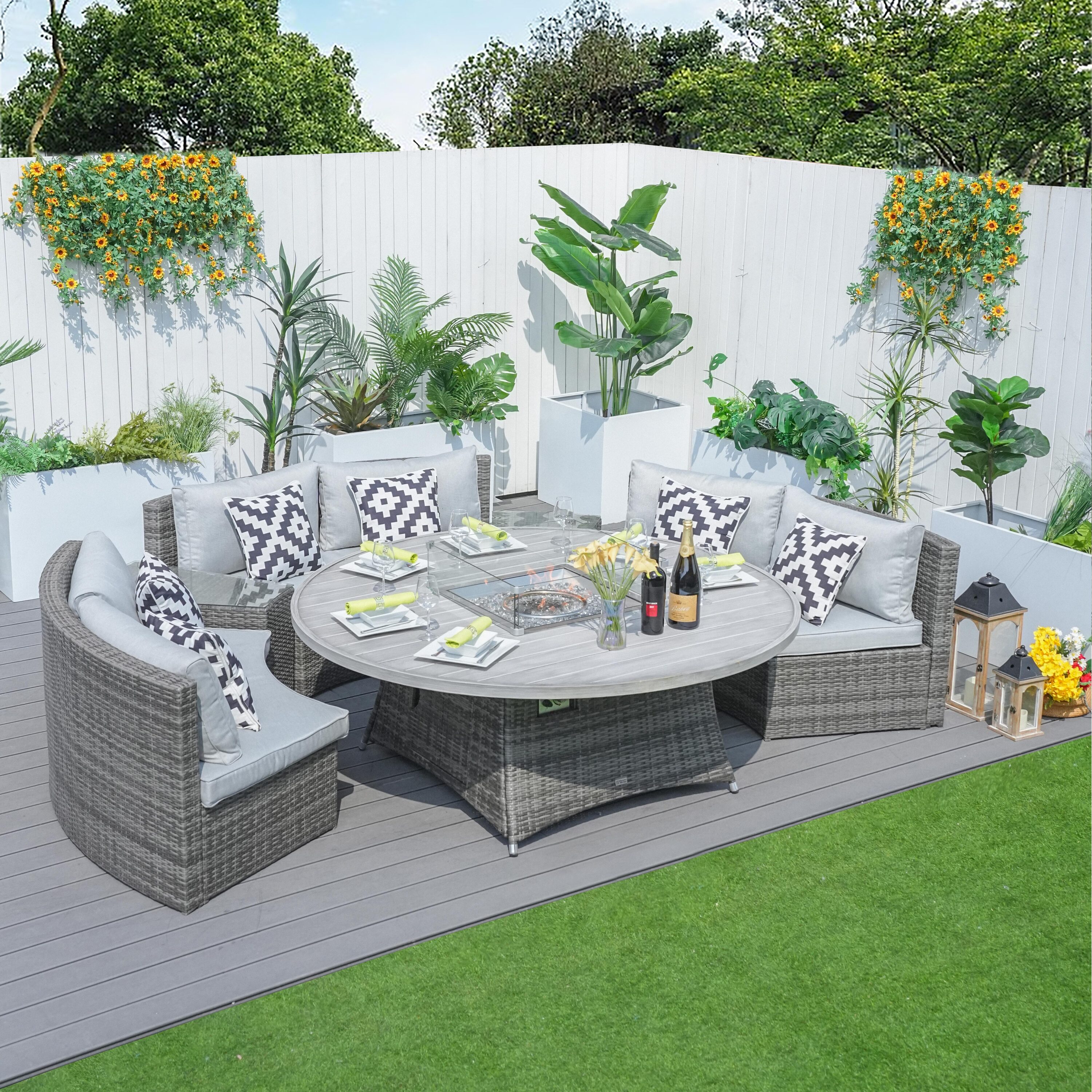 Direct Wicker DWG-08A1205B-GR 6 -Piece Wicker 3 Patio Sofa Conversation Set with Gray Cushions