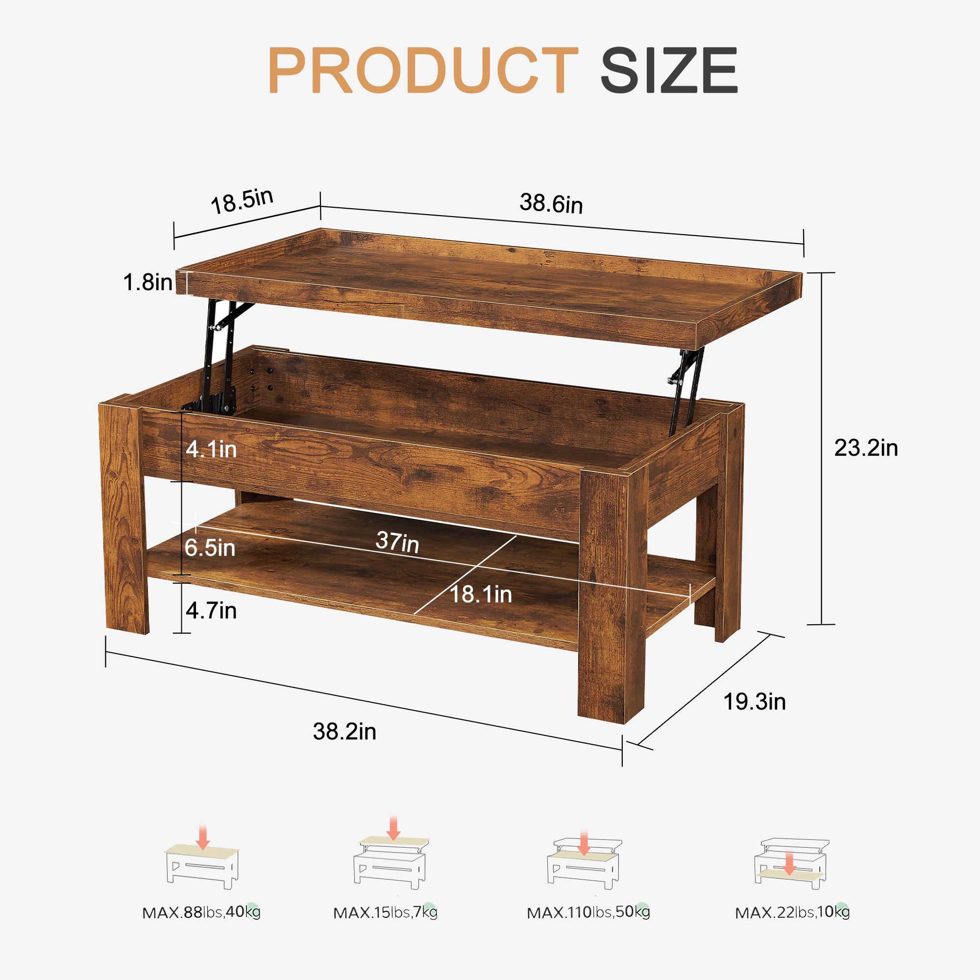 Vecelo LOE-COT07-BRN Coffee-Tables - View #3