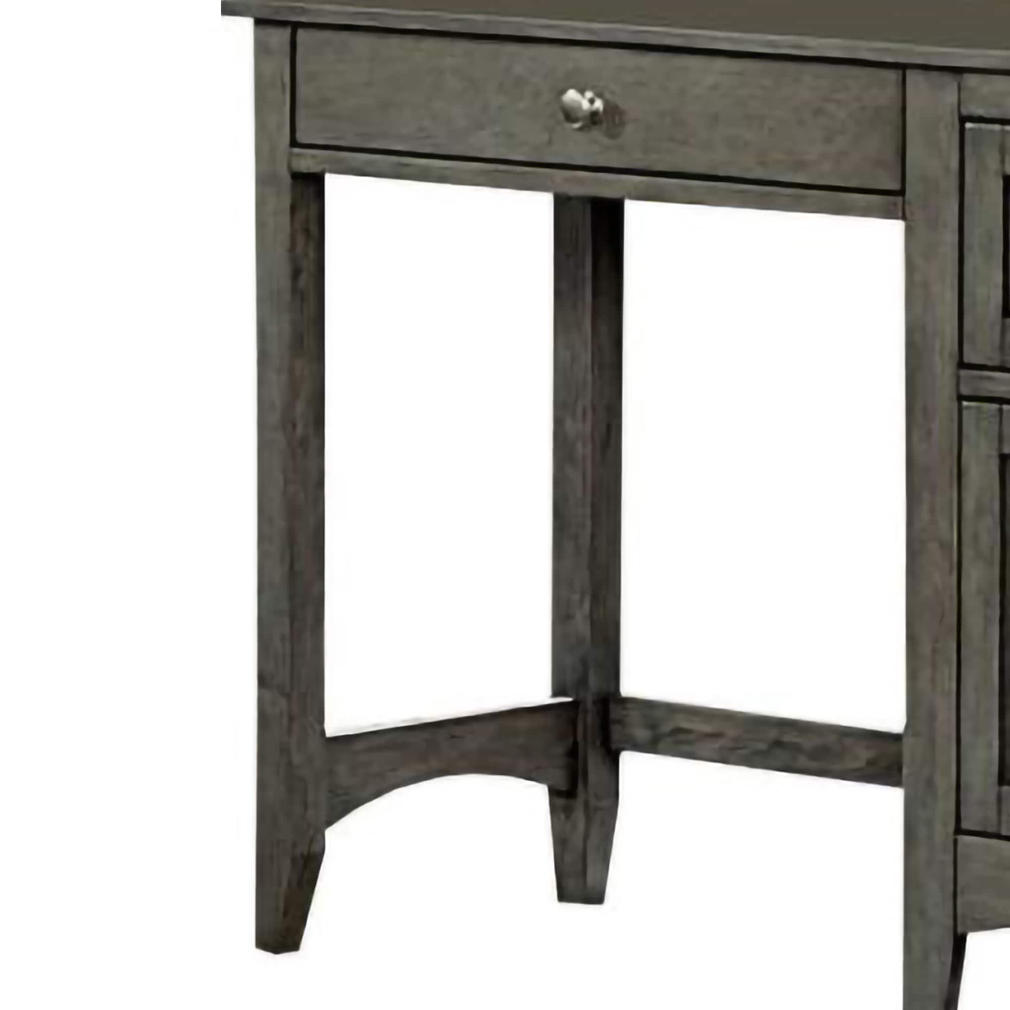Elegant Gray Wooden Writing Desk with Keyboard Tray and Dual Drawers