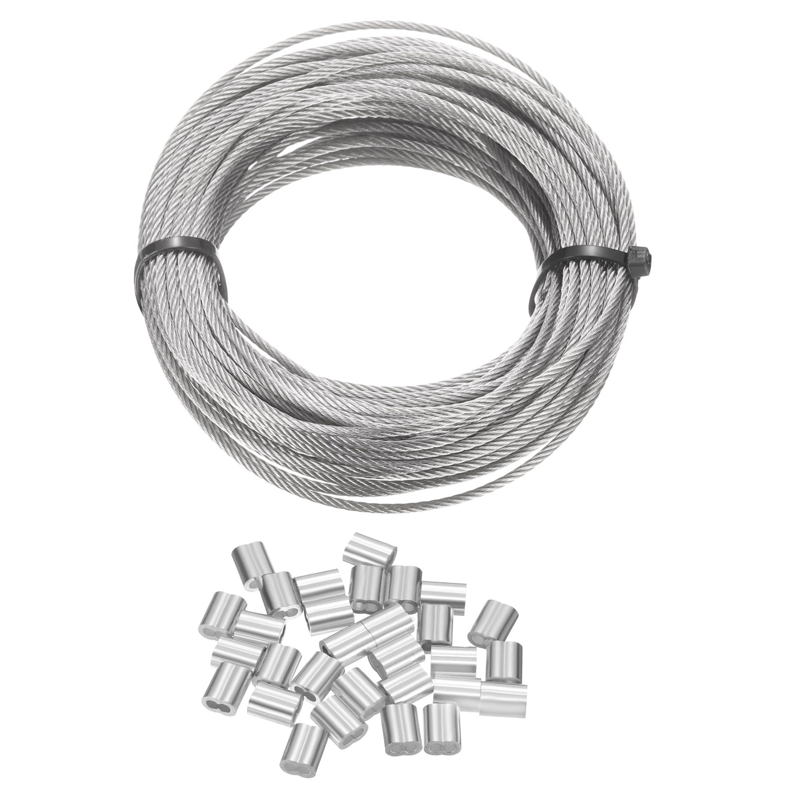 Harfington 304 Stainless Steel Cable Wire Rope Kit 50FT (15M) Long 7/100in (1.8mm) Dia 7x7 Strand Core with 20pcs Loop Sleeve for Deck Railing System Outdoor Hanging Kit Garden Fence