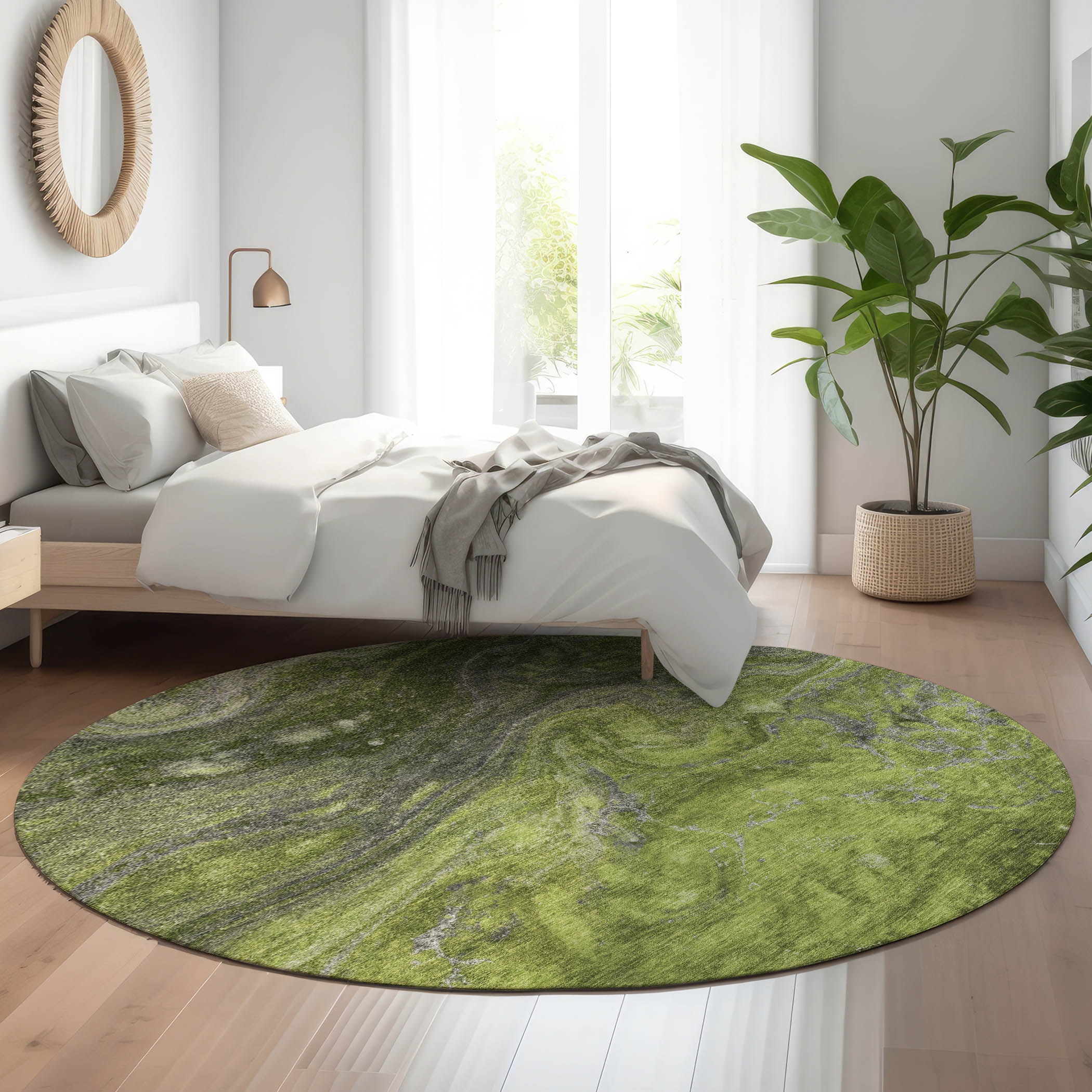 Addison Rugs AMF599GE8RO Mayfield AMF599GE 8 x 8 (ft) Loomed Polyester Green Round Indoor Geometric Machine washable Area rug