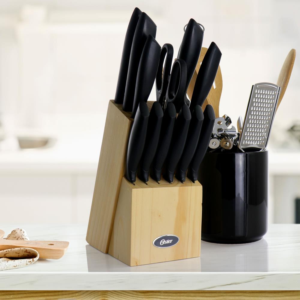  Oster Lindbergh 14 Piece Stainless Steel Cutlery Set Black Block,  Teal Handles,Teal/Black: Home & Kitchen