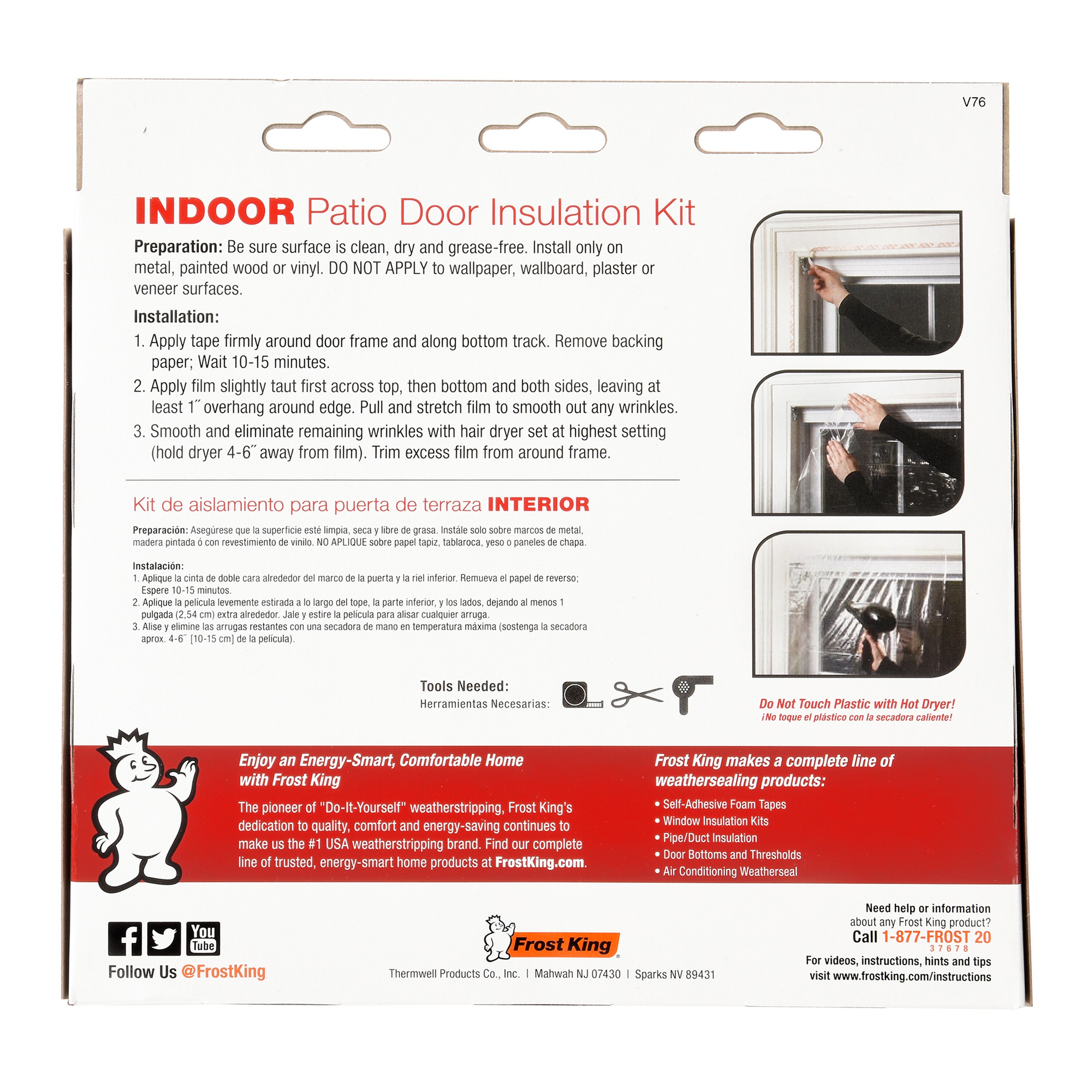 Frost King V96H Outdoo Patio Door Insulation Kit 84"x110" 