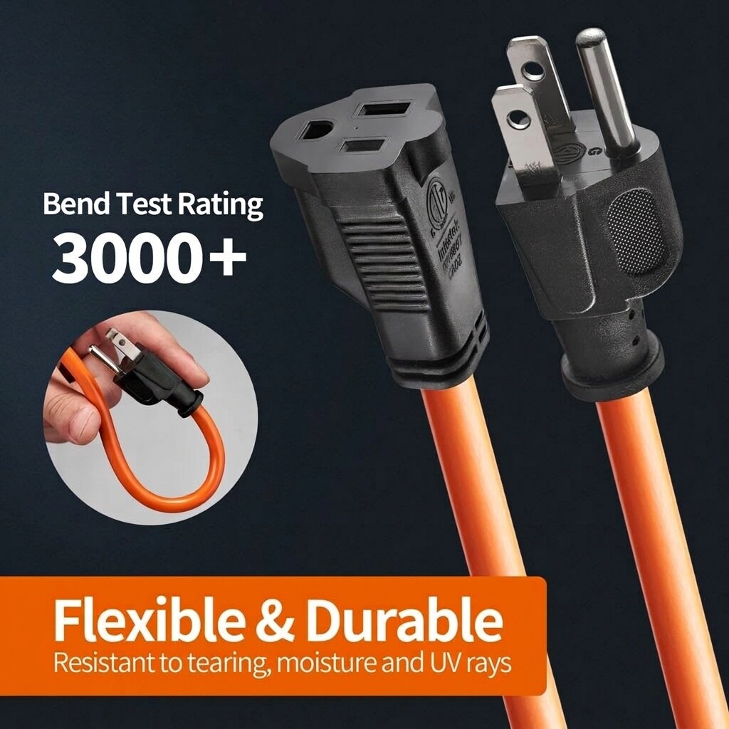 Vrbgify 50 ft 16 AWG Outdoor Extension Cord 3 Prong Grounded Plug SJTW ...