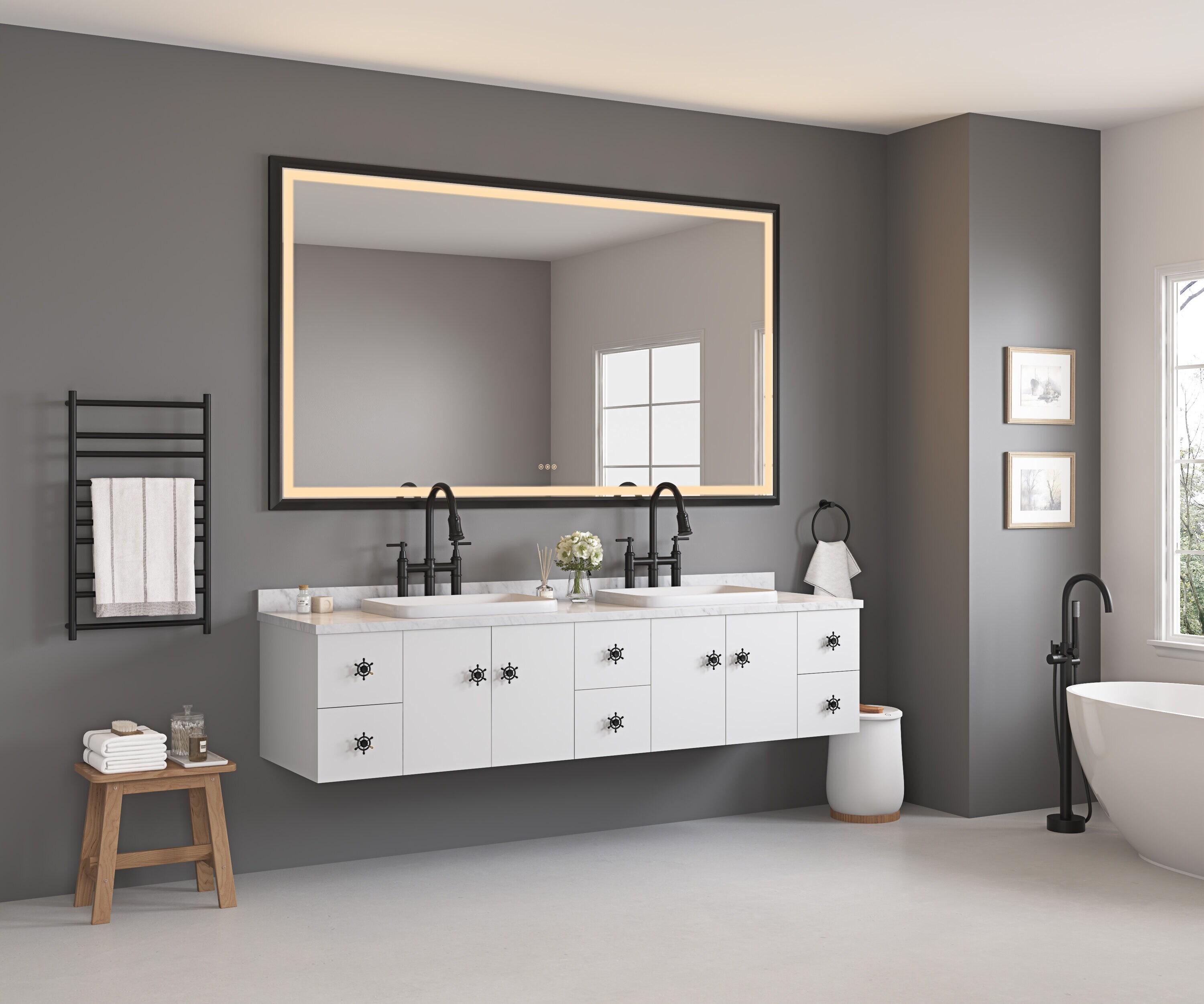 Vacolite 48-in x 84-in Dimmable Lighted Fog Free Tilting Bathroom ...
