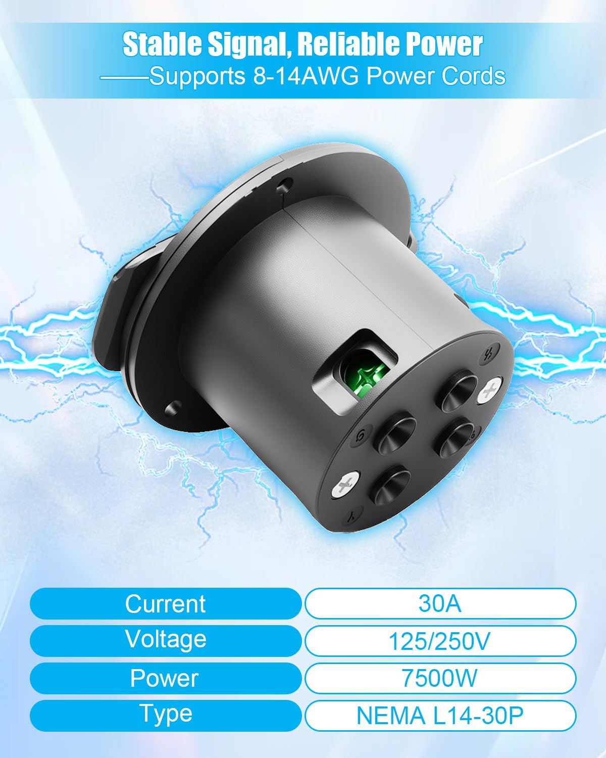 Misopily NEMA L1430 Flanged Inlet Generator Plug 30 Amp 125 250 Volt 4 ...