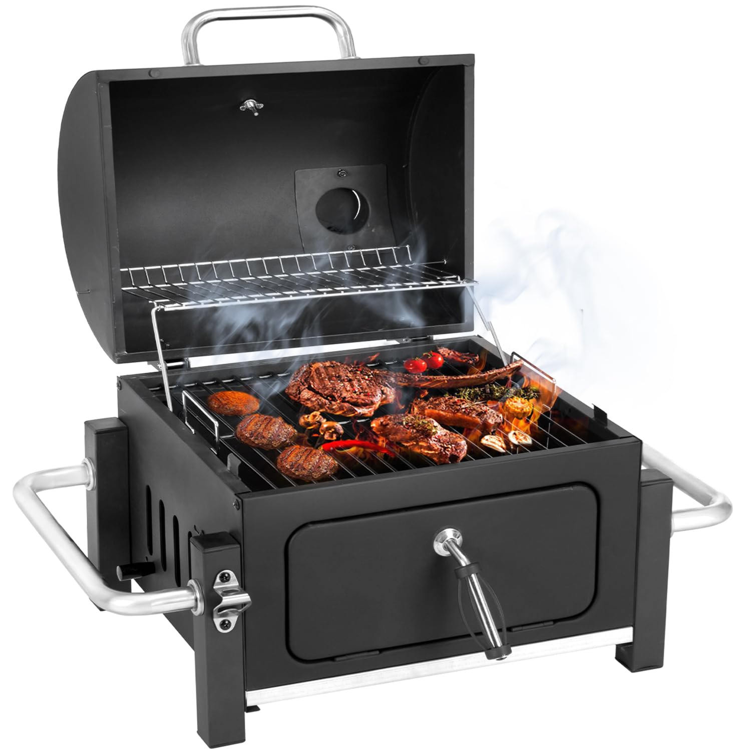 JVFCXXV  Portable Charcoal Grill 314 Square Inch Cooking Area Tabletop Grill with Warming Rack Adjustable Air Vents Removable Charcoal Tray for