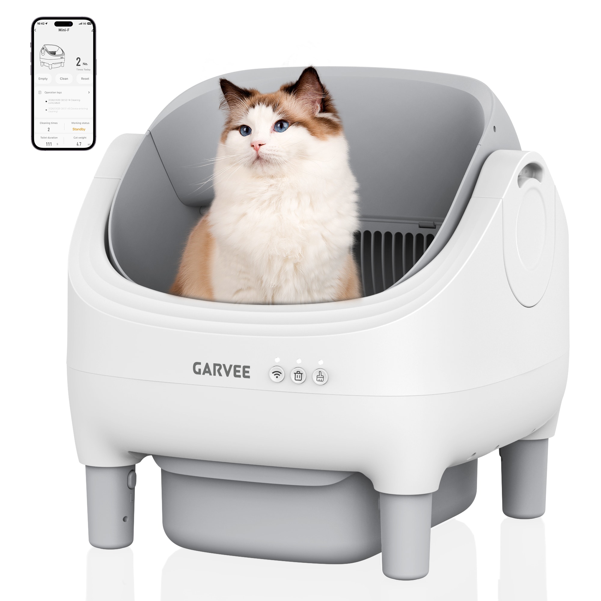 0 Self Cleaning Litter Box Automatic Cat Litter Box with APP Control Odor Free Waste Disposal Includes Trash Bags Large Waste Bin Open Top Automatic Litter Box for Multiple Cats Light Gray