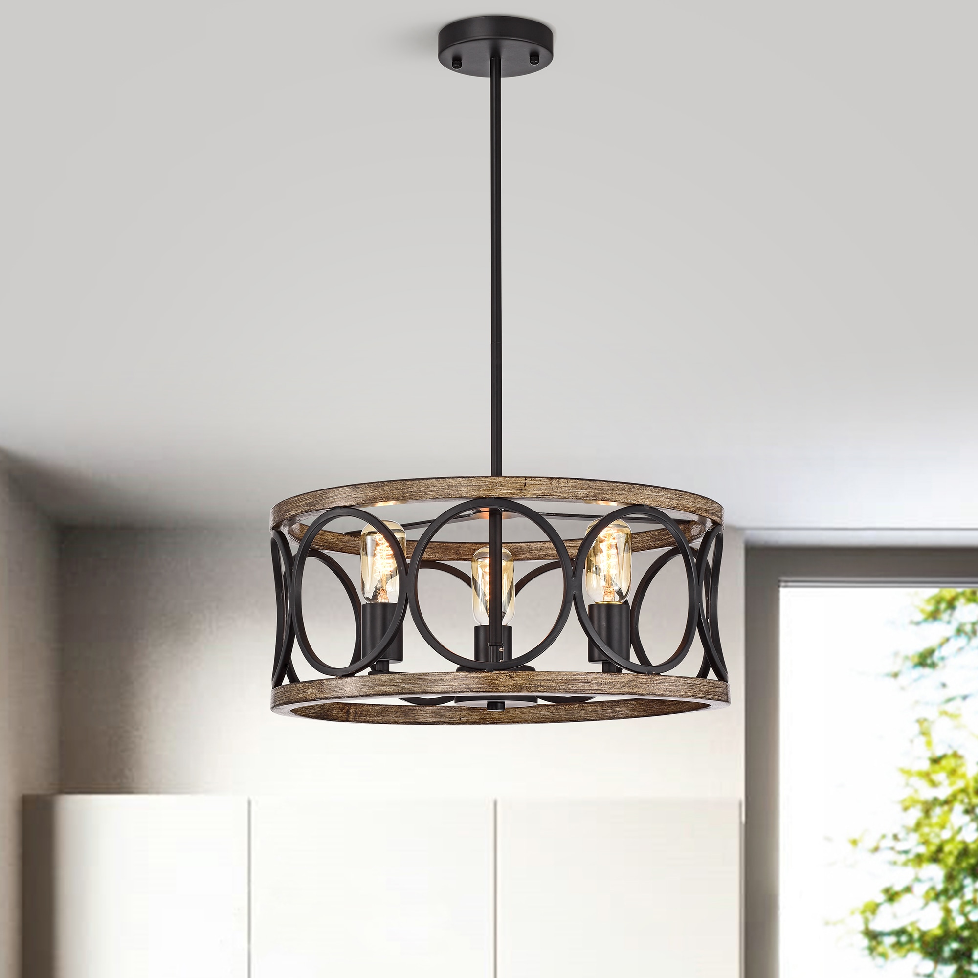 Home Accessories Inc 3-Light Black Industrial Dry rated Chandelier in ...