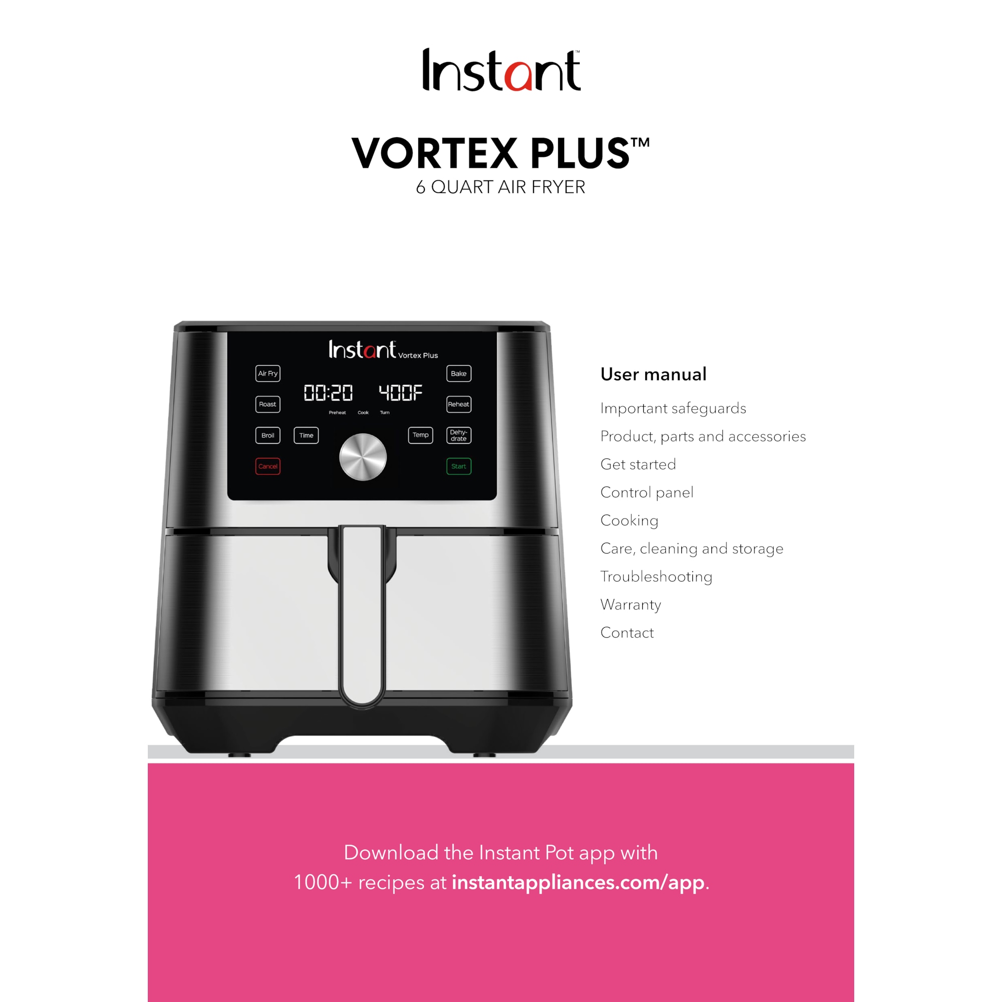 Instant Pot Display Board for Vortex Plus 10-quart Air Fryer Oven  140-3000-01