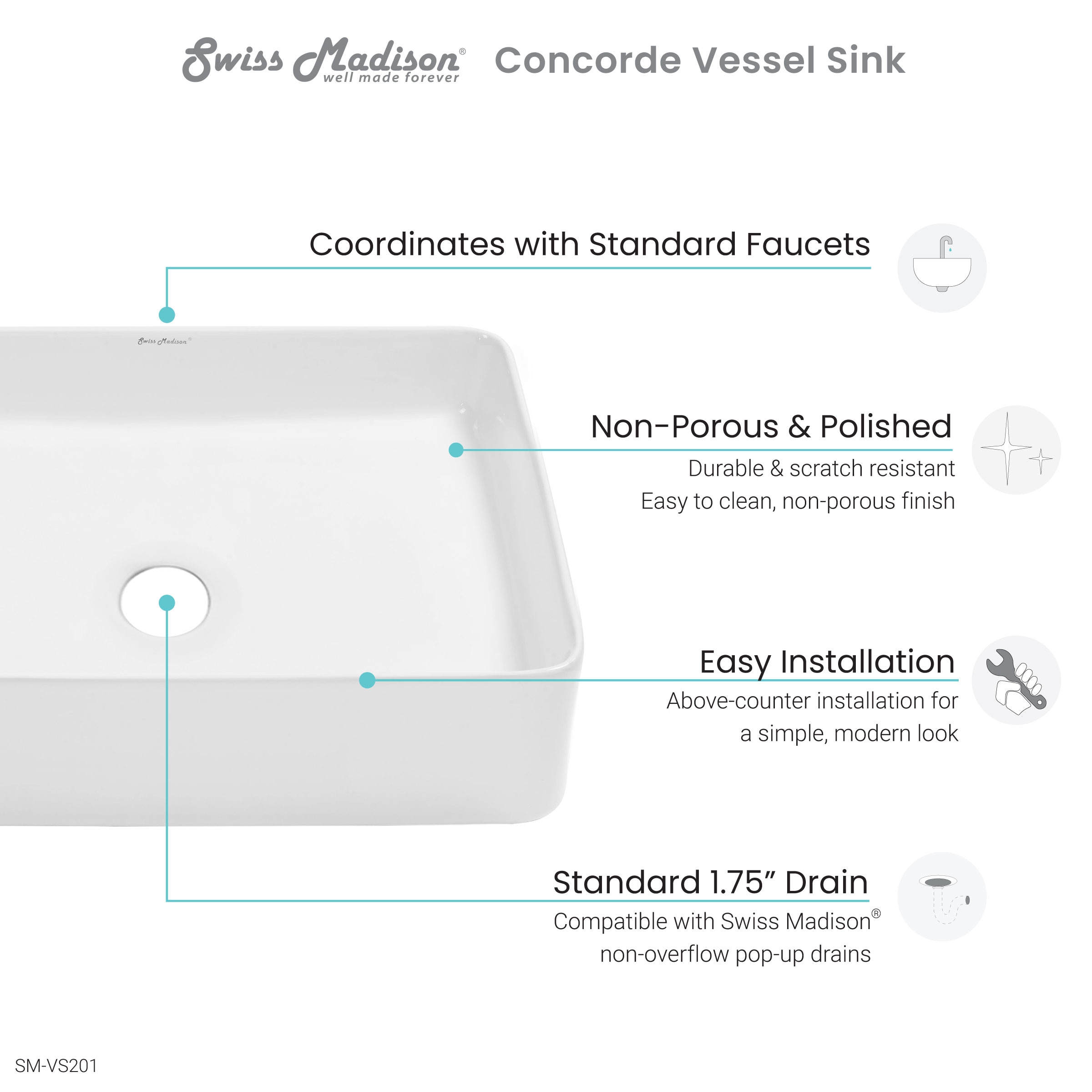 Glossy White Ceramic Rectangular Above-Counter Vessel Sink