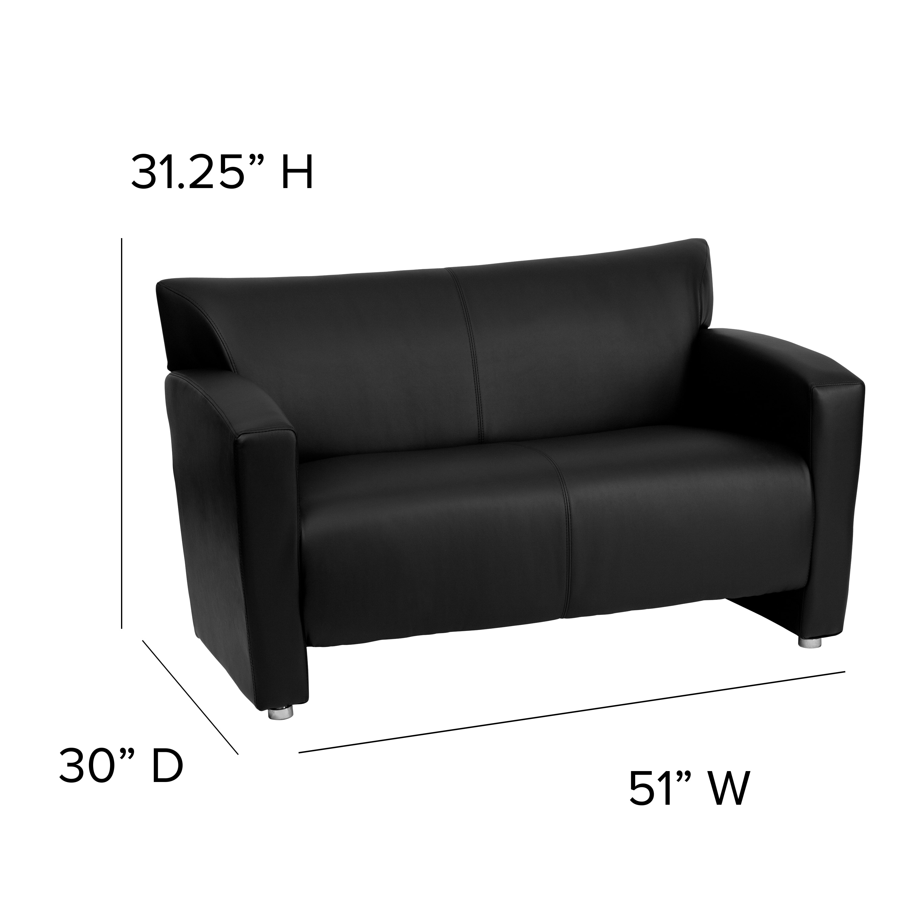 Black Faux Leather Flared Arm Reception Loveseat