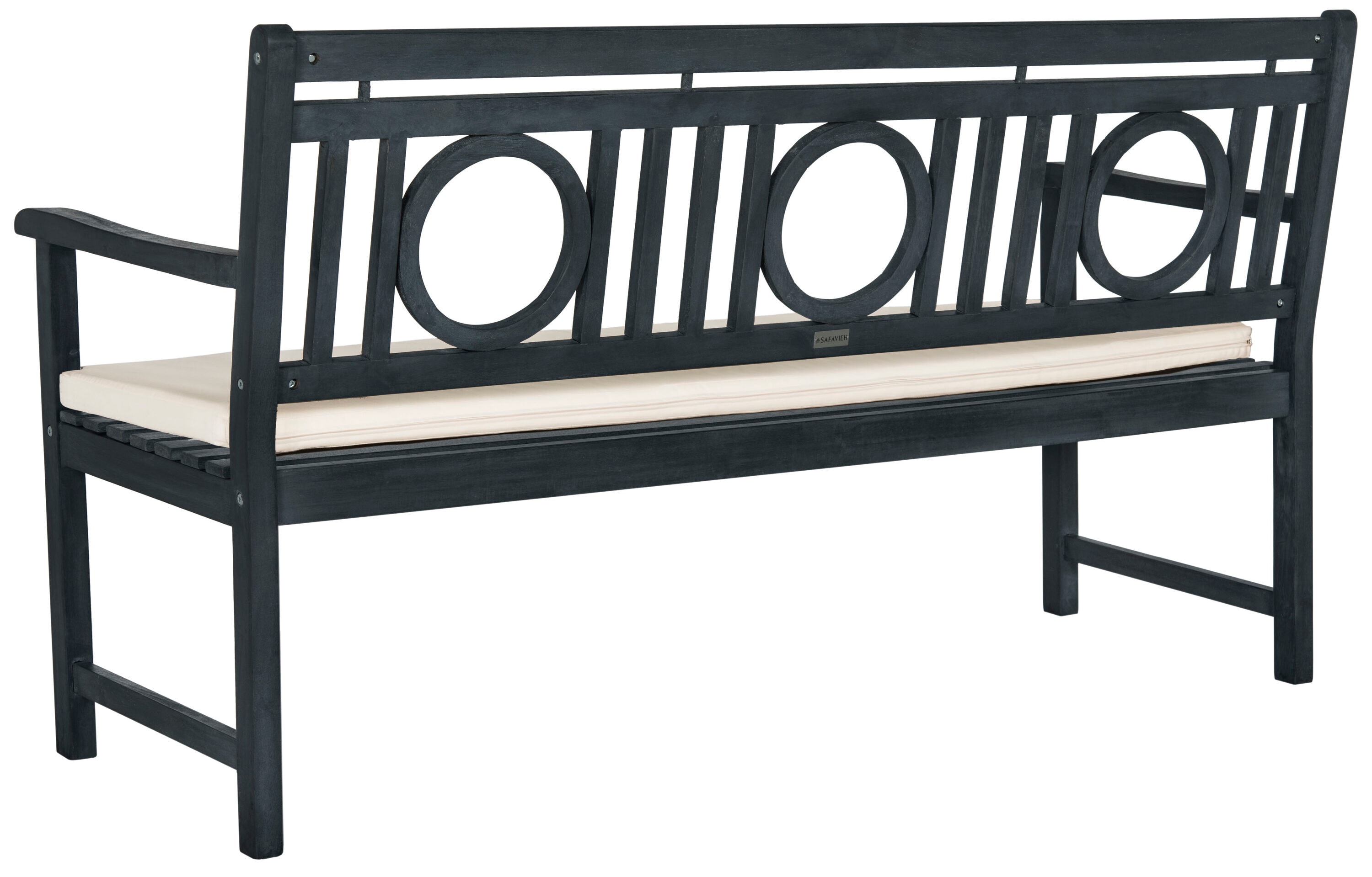 Montclair Transitional Acacia Wood 3-Seat Outdoor Bench in Beige/Black