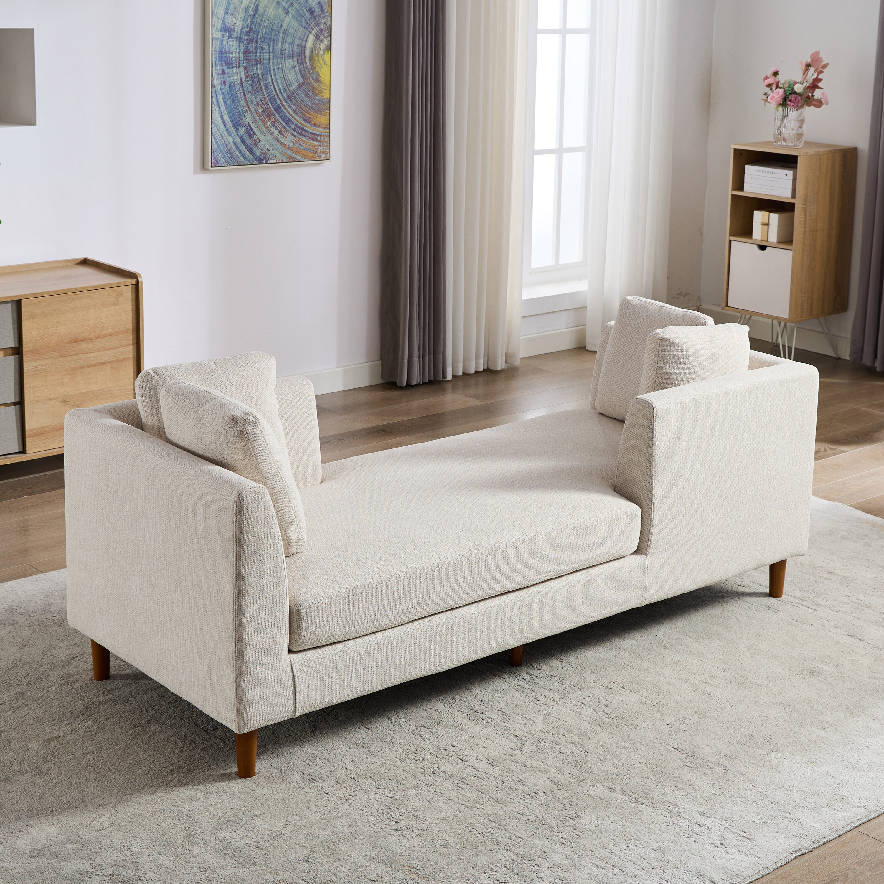 Hrinhom HC-W6105-BEIGE 78-in Casual BEIGE Chenille 2 -seater Sofa