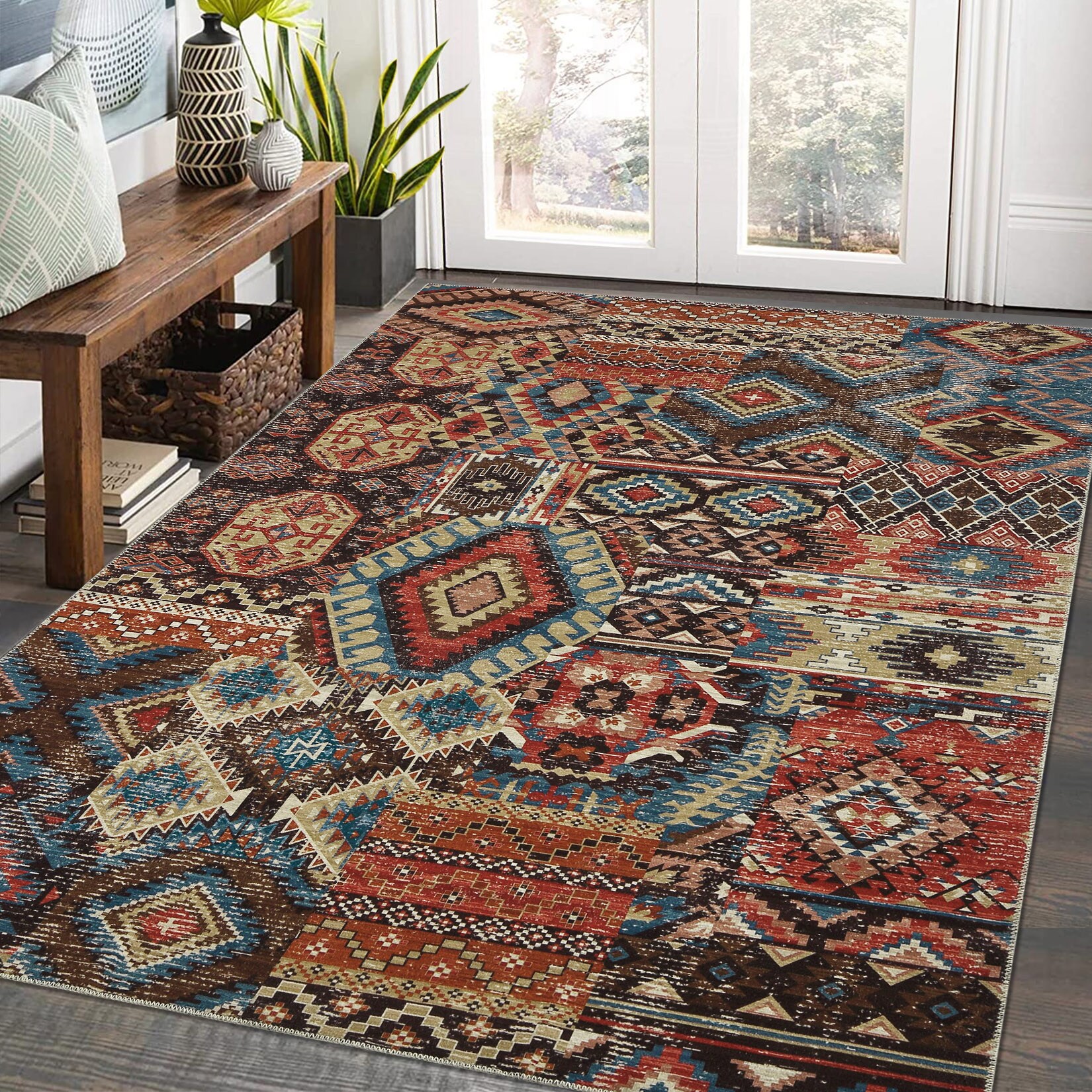Garvee YXY-LO-PHO-0ZW15LY5 9 x 12 (ft) Loomed Polyester Brown/Red Rectangular Indoor Tribal Vintage Machine washable Area rug