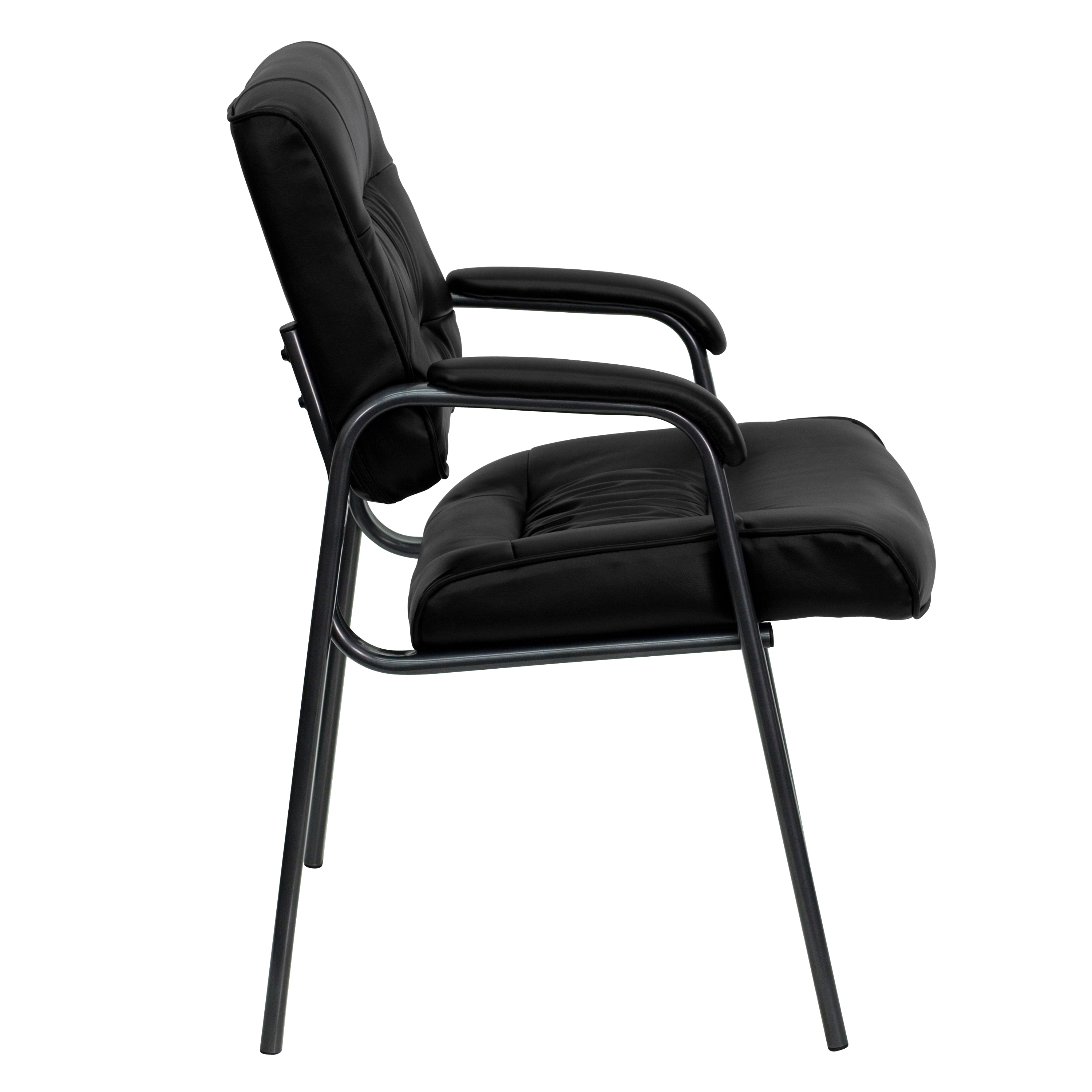 Black Leather Executive Side Chair with Titanium Frame