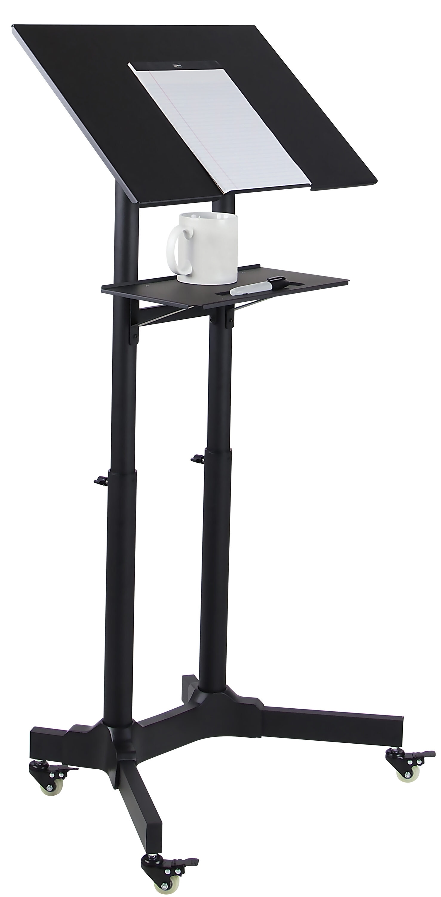 Black Aluminum Adjustable Mobile Standing Desk with Casters