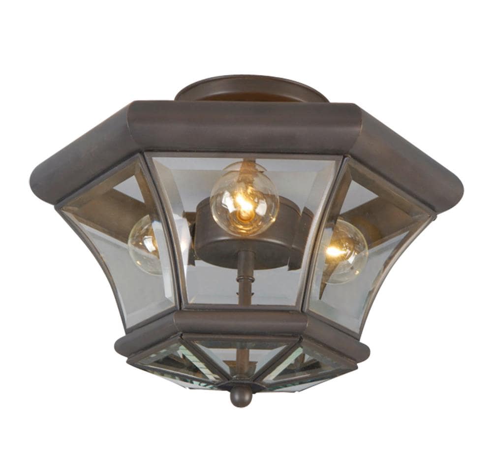 Livex Lighting 4083-07 Monterey 3-Light Matte Bronze Indoor/Outdoor Flush Mount Light