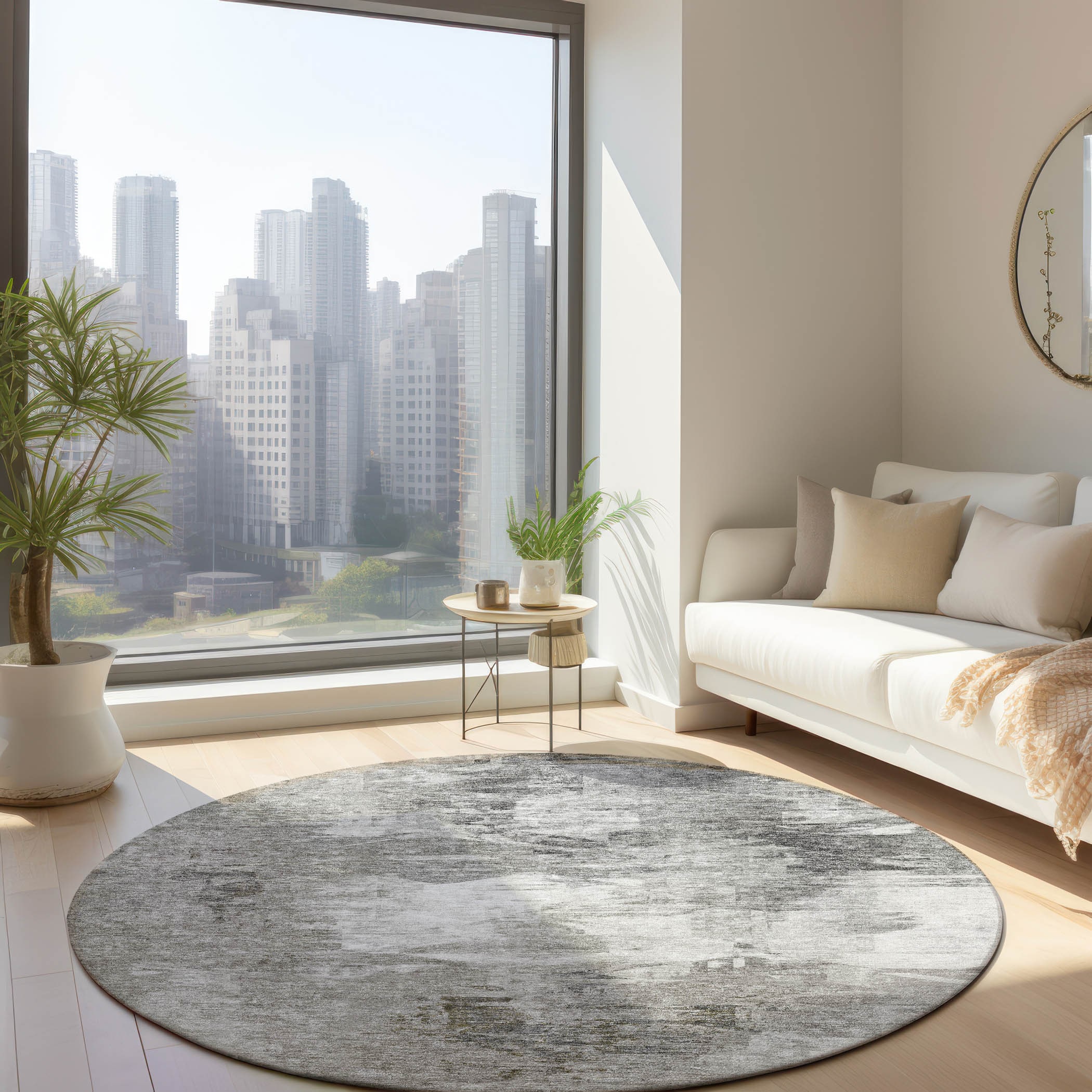 Addison Rugs ACN597BG8RO Chantille ACN597BG 8 x 8 (ft) Polyester Beige Round Indoor/Outdoor Abstract Machine washable Area rug