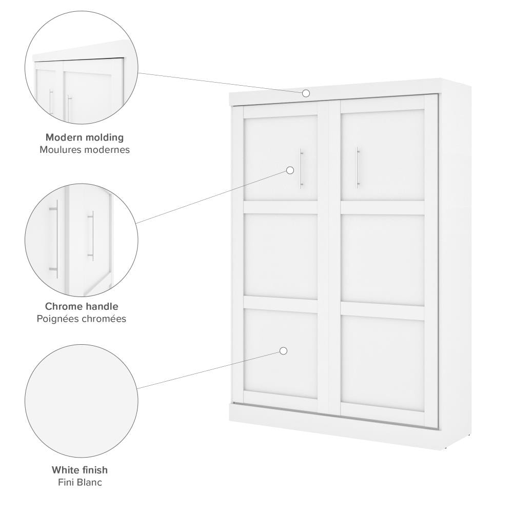 White Metal Full Murphy Bed Frame with Drawer and Slats