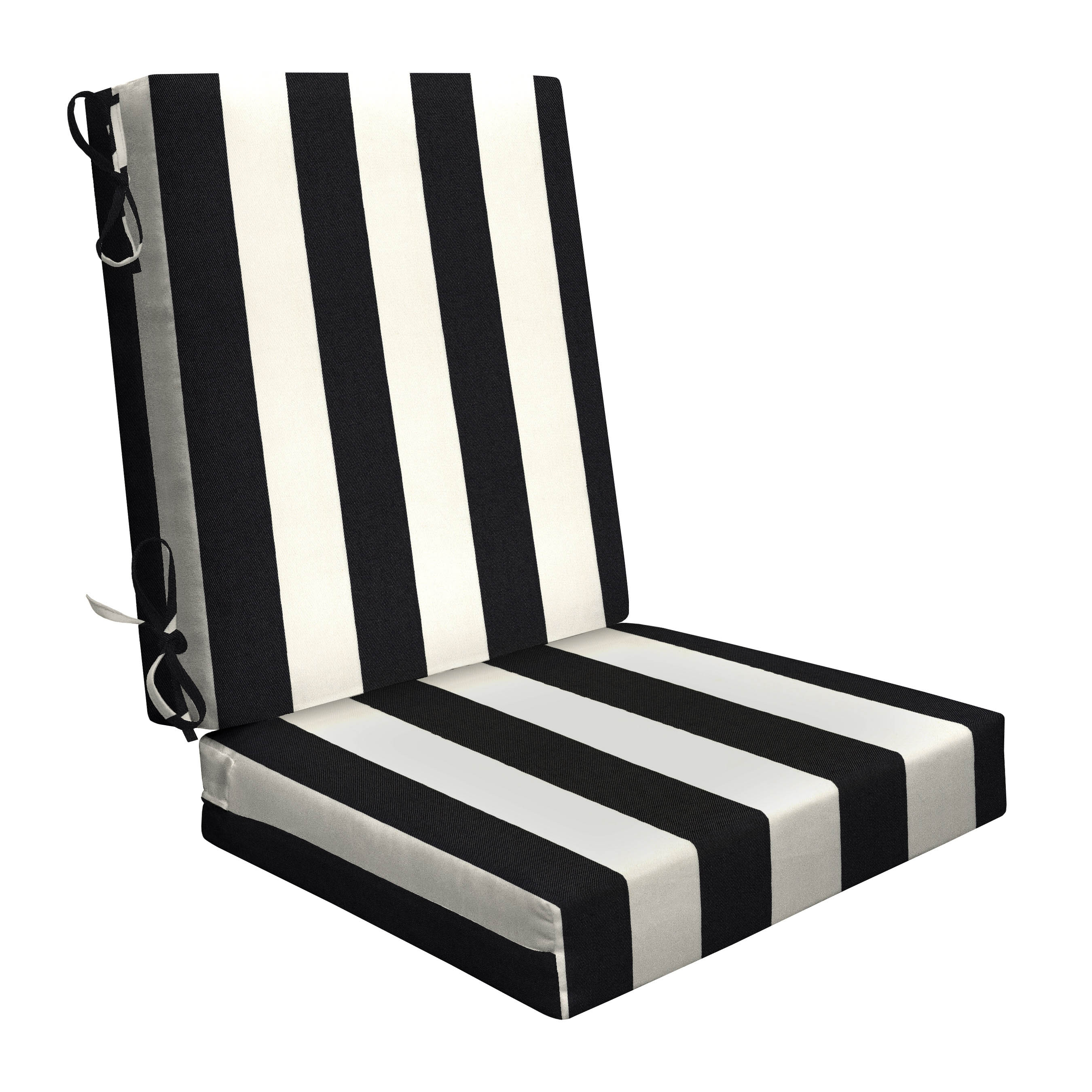 3i Products 21106S-101A164 19-in x 21-in Cabana Stripe Black Ivory High back patio chair cushion