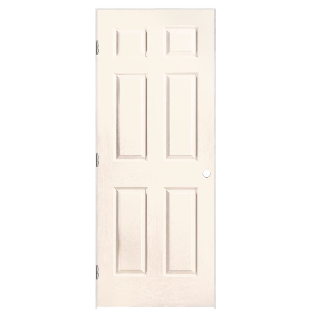 Masonite 1316914 32-in x 80-in Moonglow Solid core 6-panel Left hand Textured Prefinished Molded composite Flat Jamb Single Prehung Interior Door