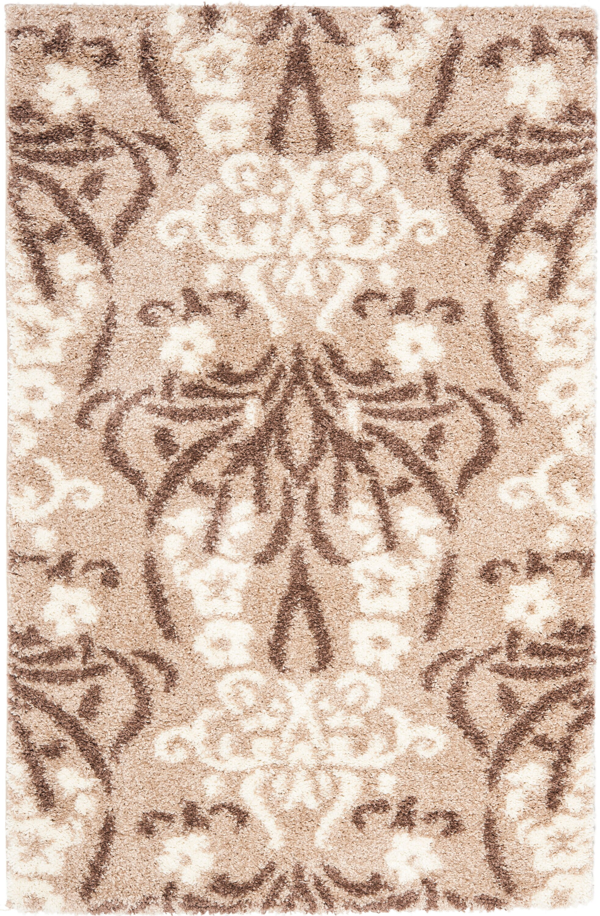 Safavieh SG457-1311-5 Roxy Shag 5 x 8 (ft) Loomed Polypropylene Beige/Cream Rectangular Indoor Damask Area rug