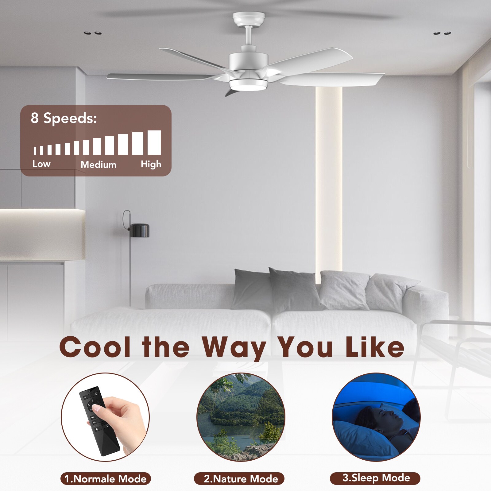 COWSAR LSCF-FL9267-WHITE Ceiling-Fans - View #6