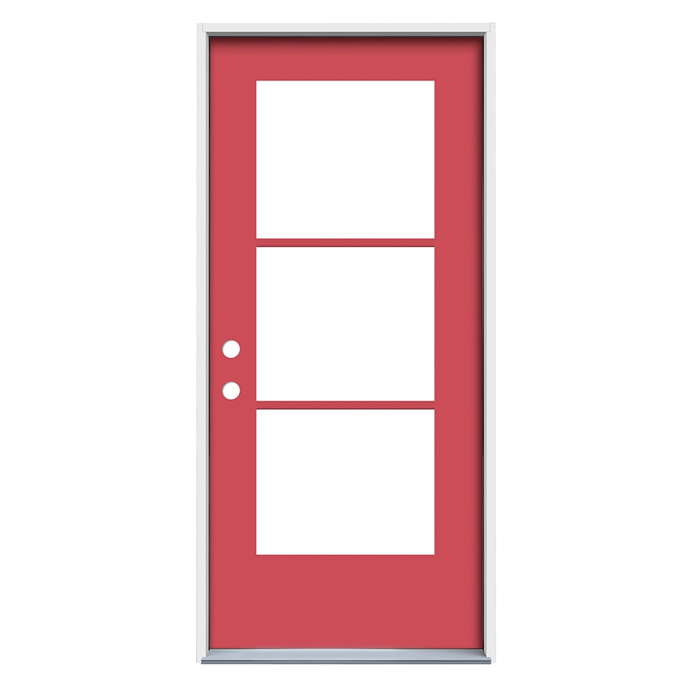 RELIABILT ABS614885 36-in x 80-in x Fiberglass Pulse lite Right-hand inswing Warm Hibiscus Painted Prehung Front Door Insulating core