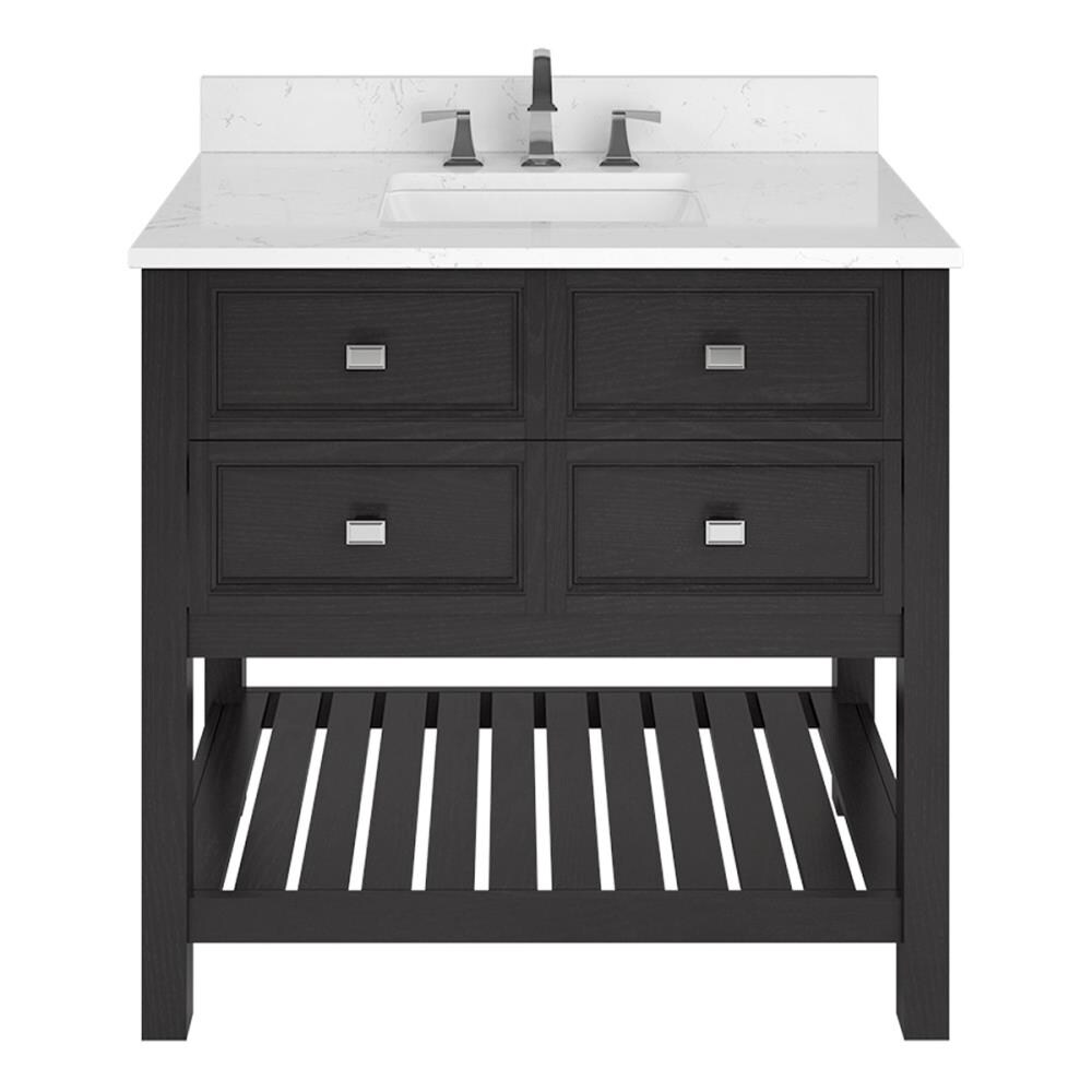 allen + roth Canterbury 36-in Light Gray Single Sink Bathroom Vanity with Terrazzo Engineered Stone Top