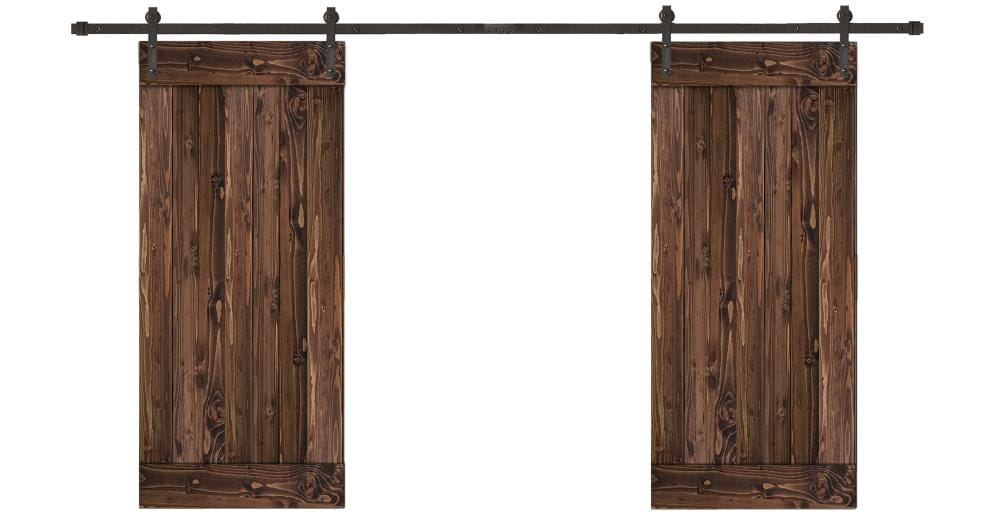 Creative Entryways BPEP2110-6484-10B 68-in x 84-in Espresso Plank Pine Wood Solid core Double Barn Door (Hardware Included)