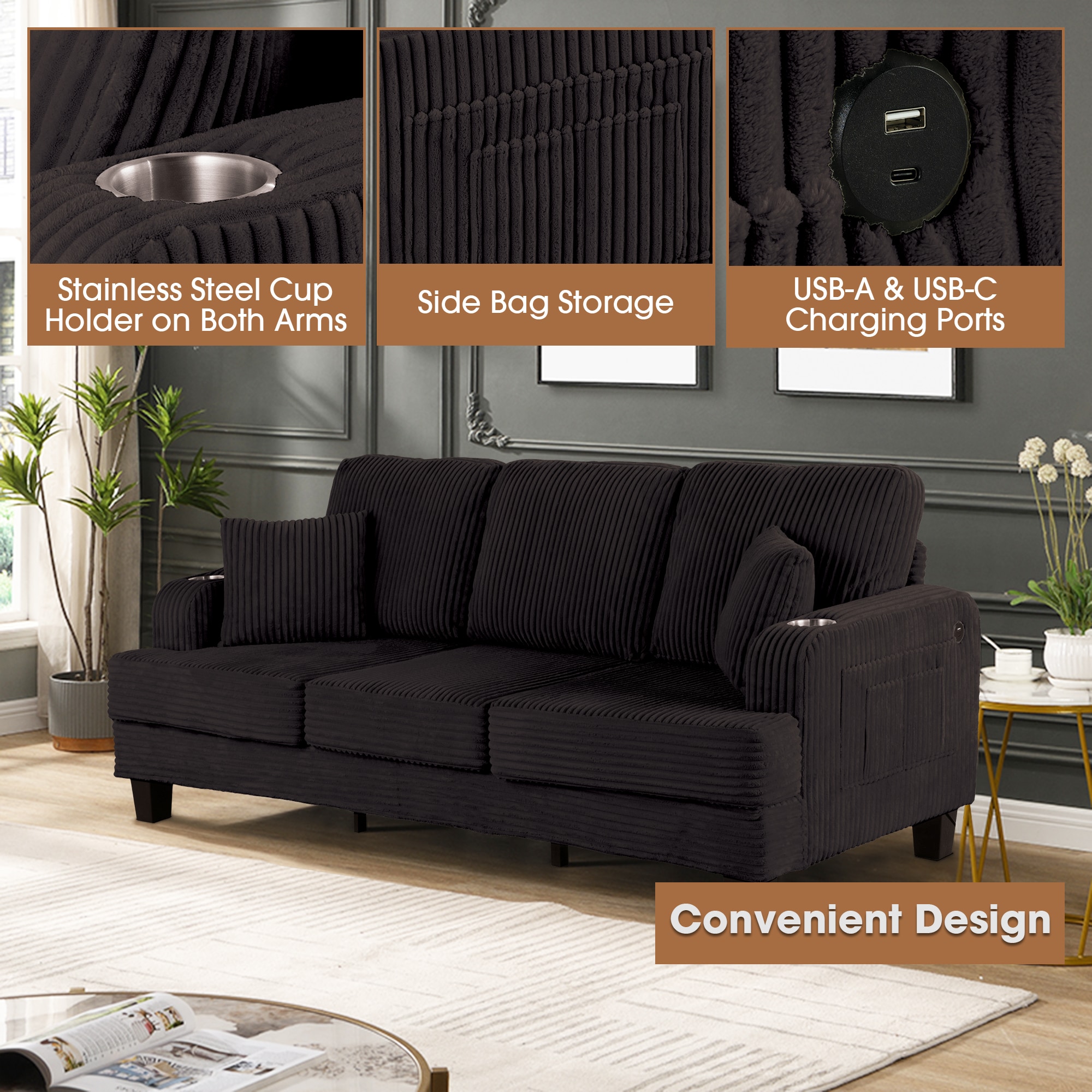 IHOMEadore MDSL6932BK Sofas-Loveseats - View #7