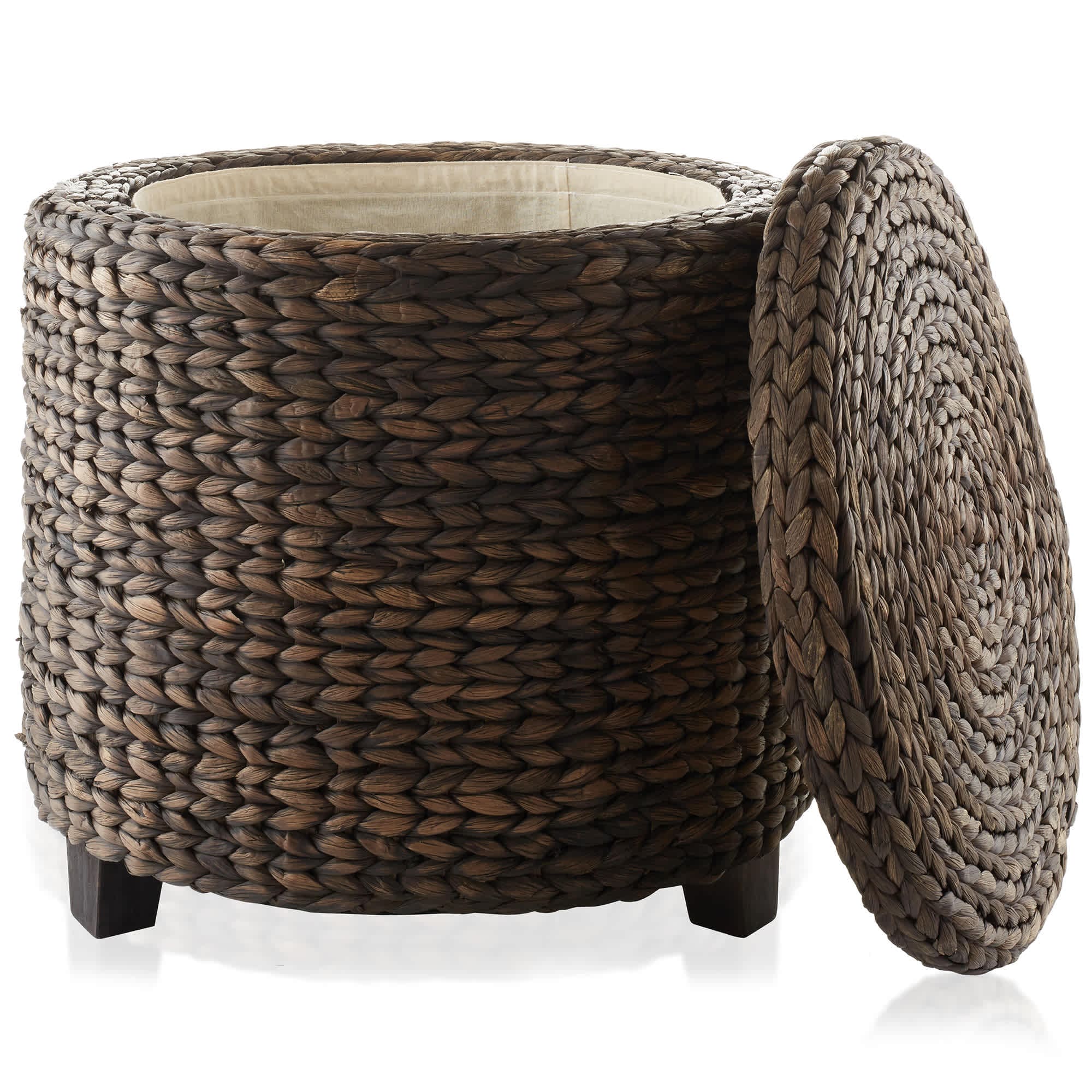 Casafield 17-in Round Water Hyacinth Storage Ottoman Footrest with - Espresso