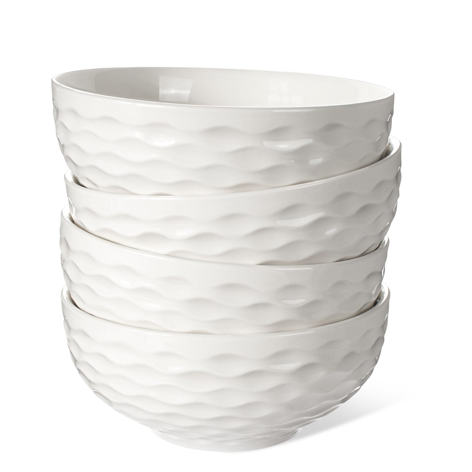 Aoibox  26 fl oz White Ceramic Embossed Cereal Bowls 6 in Diameter Set of 4 Cereal Bowls 6 x 2 7 x 2 7 in
