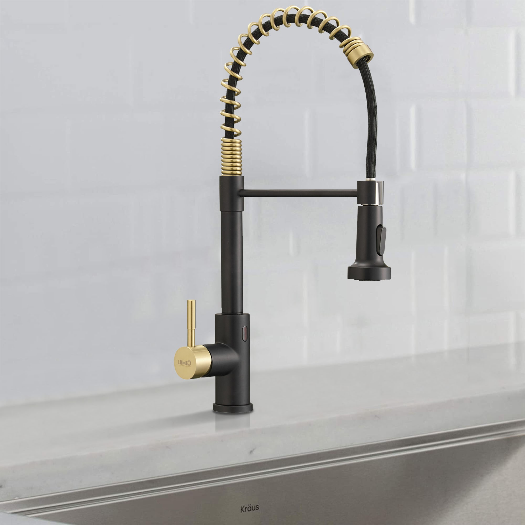 WELLFOR Matte Black Single Handle Touchless Pull-down Kitchen Faucet ...